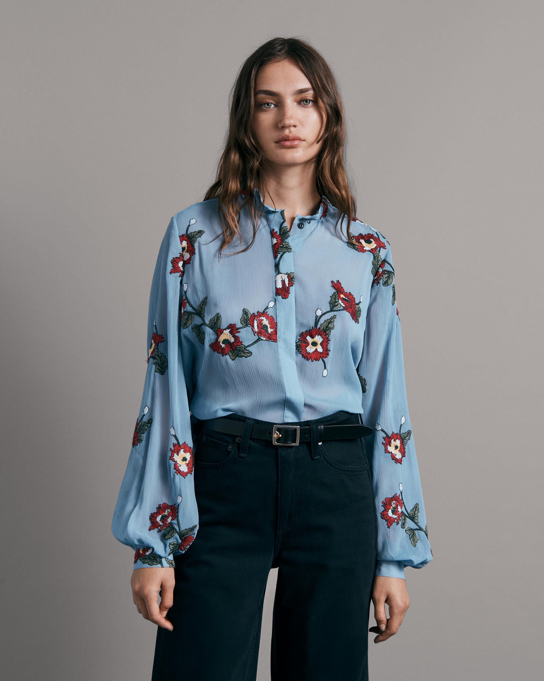 Embroidered Flower Long Sleeve Shirt - Ready to Wear