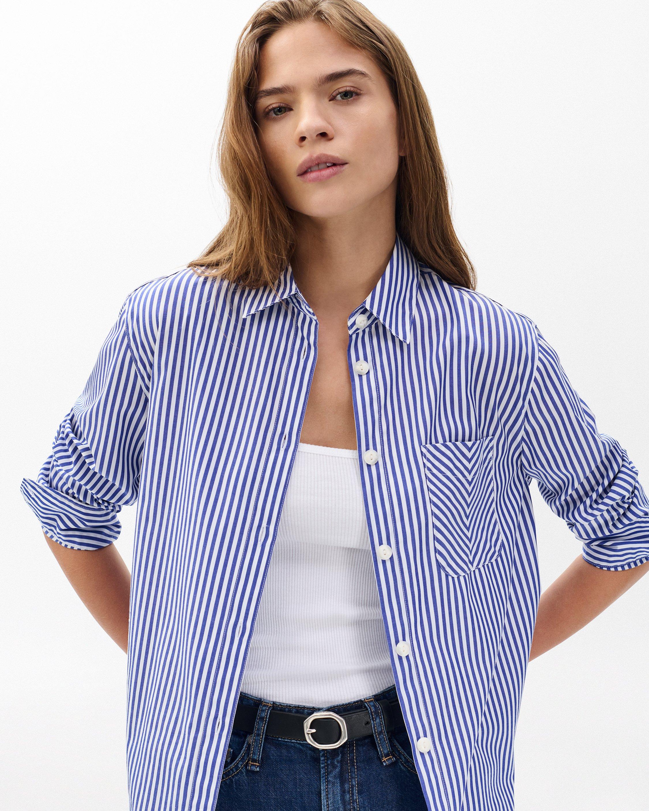 Buy the Maxine Cotton Button Down Stripe Shirt rag & bone