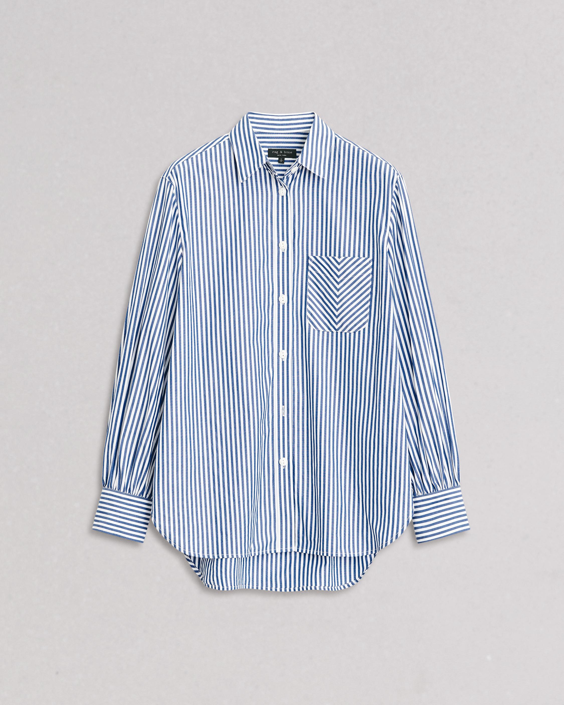blue and white striped shirt button down