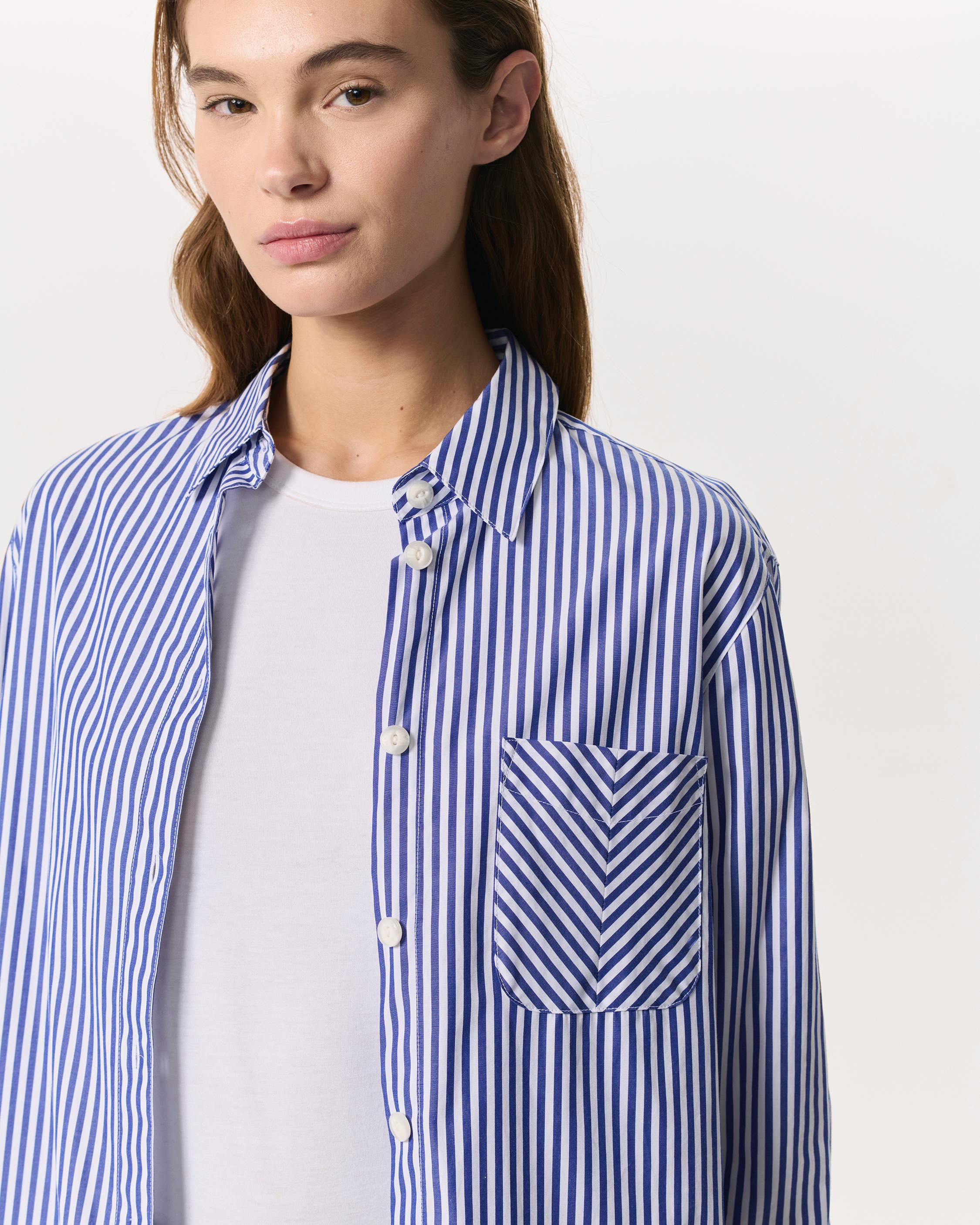 Maxine Cotton Poplin Stripe Shirt - Blue Stripe