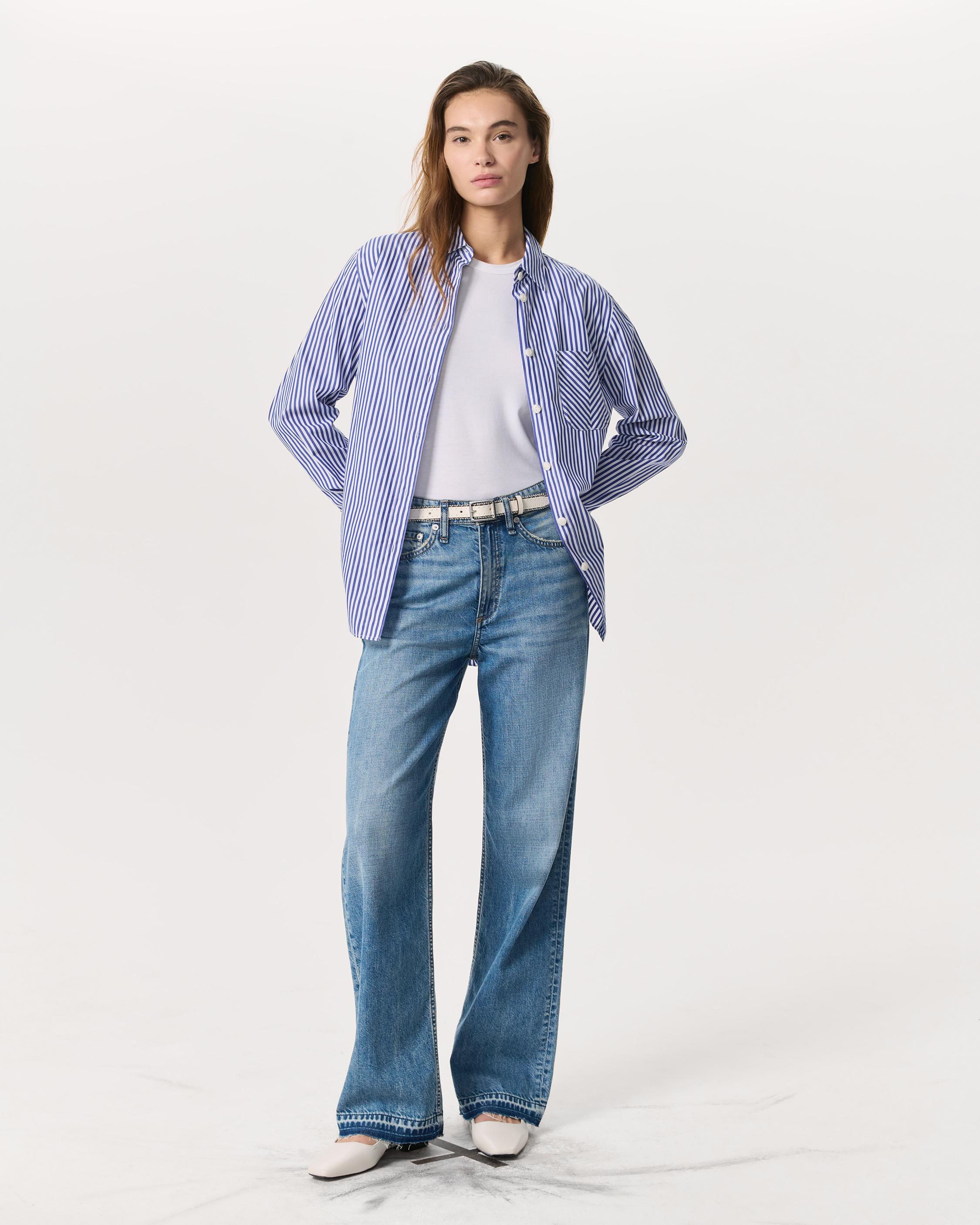 Maxine Cotton Poplin Stripe Shirt - Blue Stripe