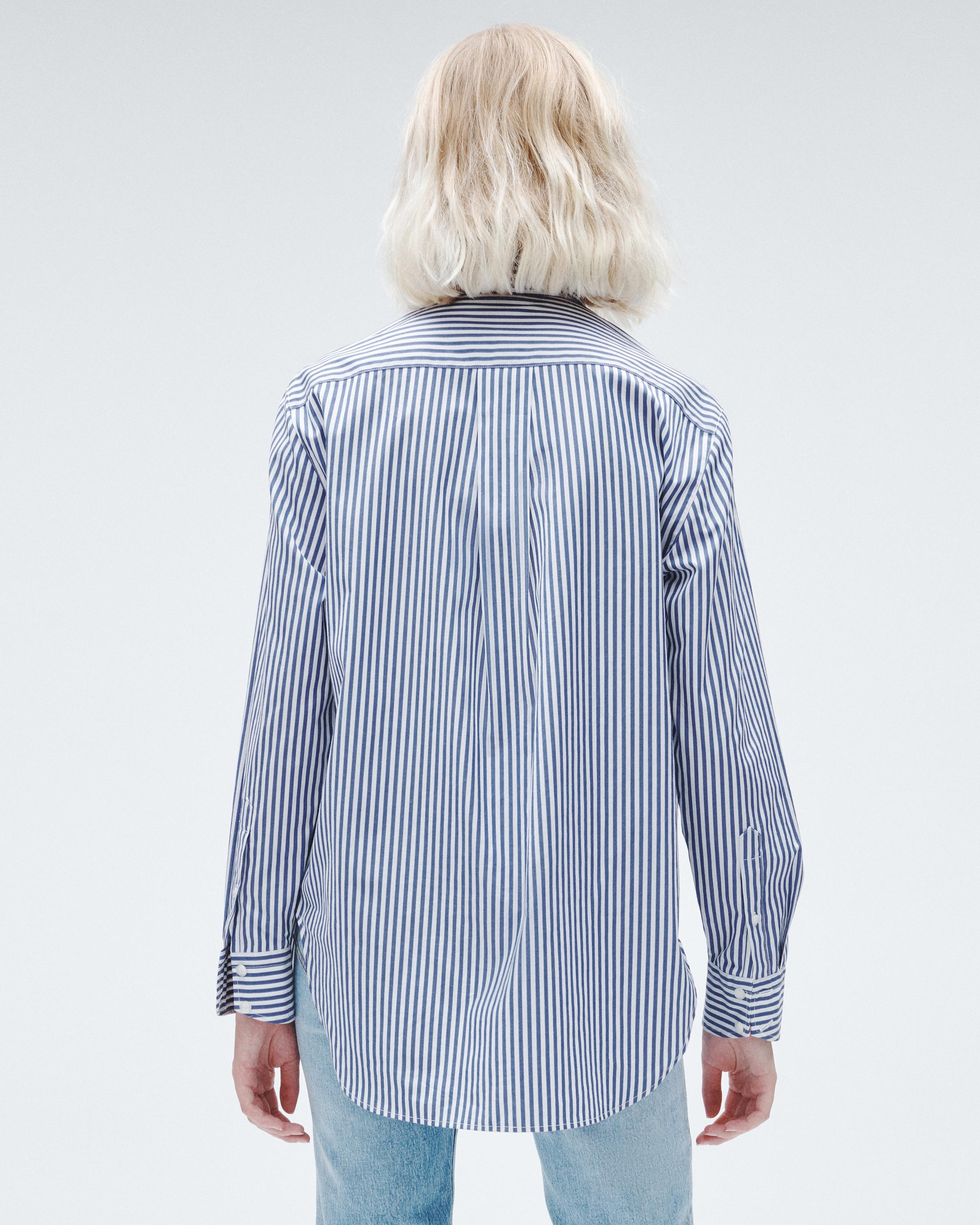 Maxine Cotton Poplin Stripe Shirt - Blue Stripe