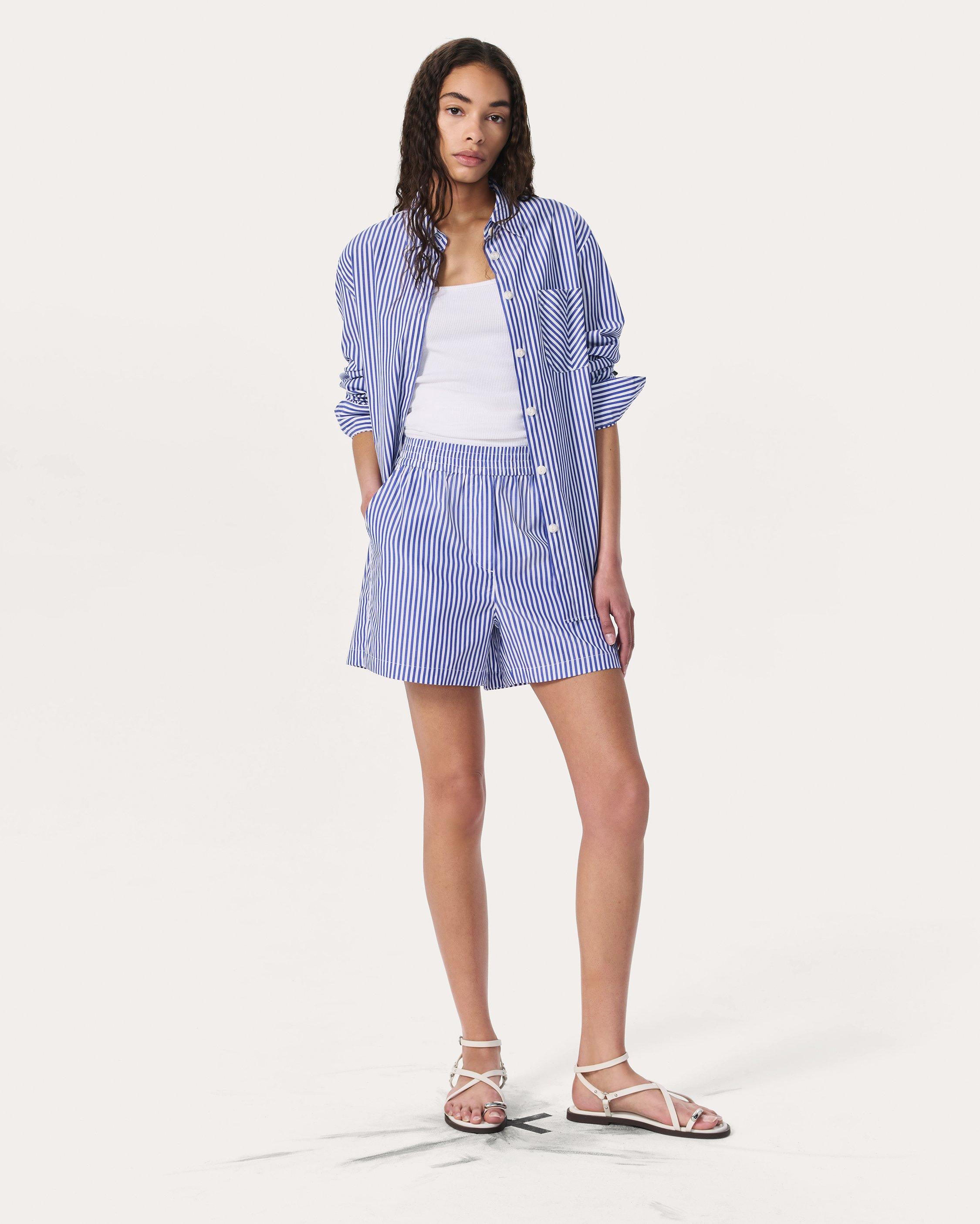 Maxine Cotton Poplin Stripe Shirt - Blue Stripe