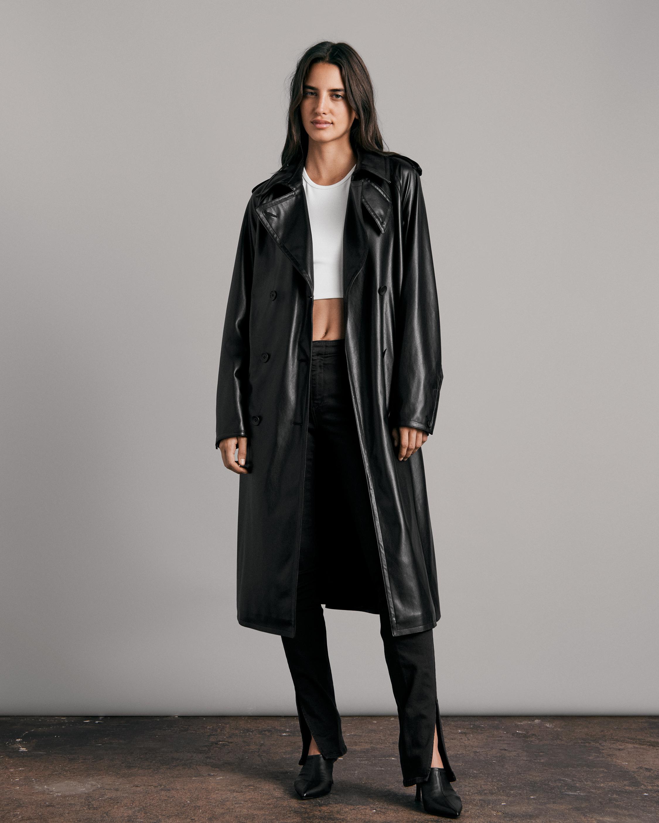 Faux leather 2024 long jacket