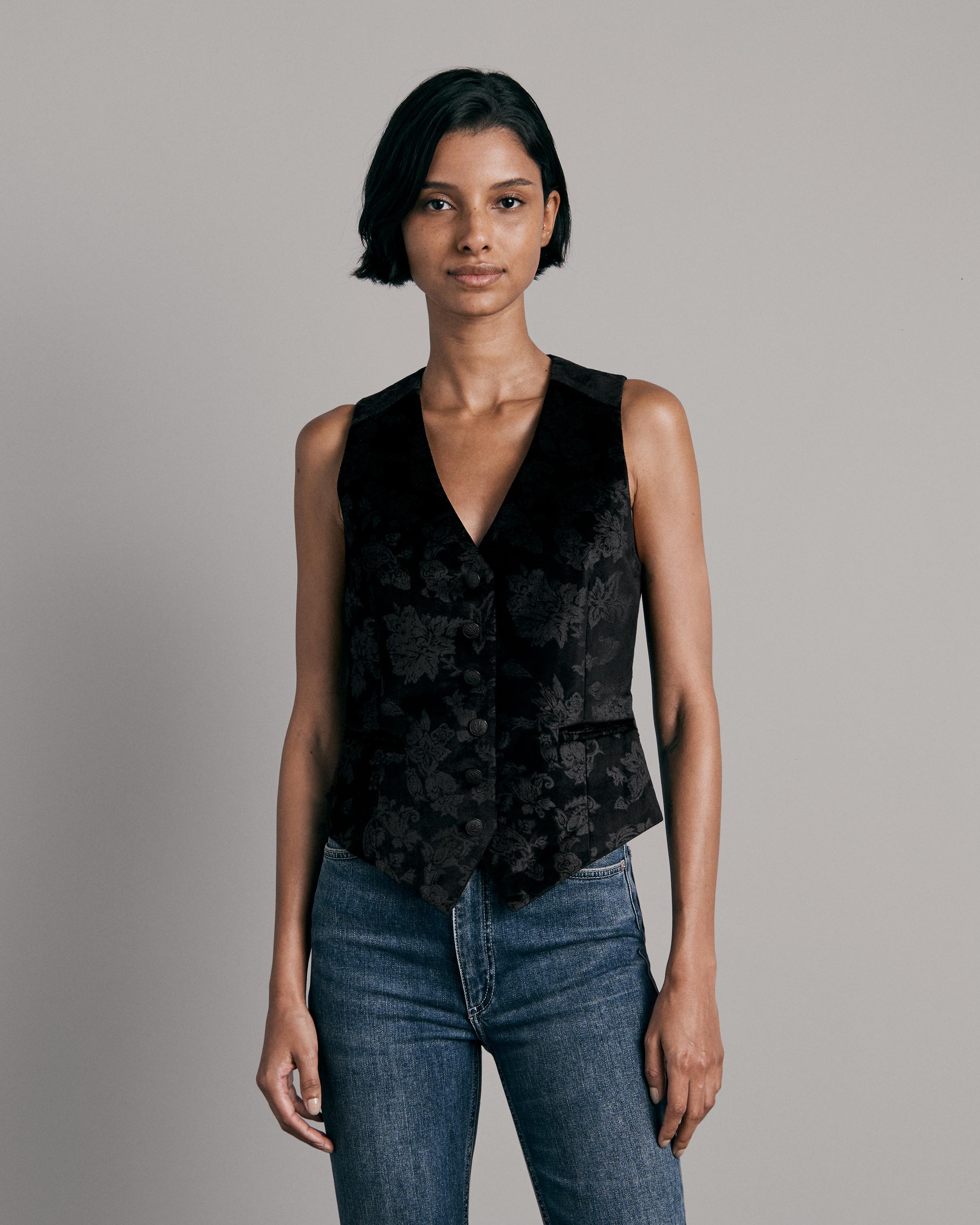 Vanessa Velvet Vest - Black Retro Floral | rag & bone