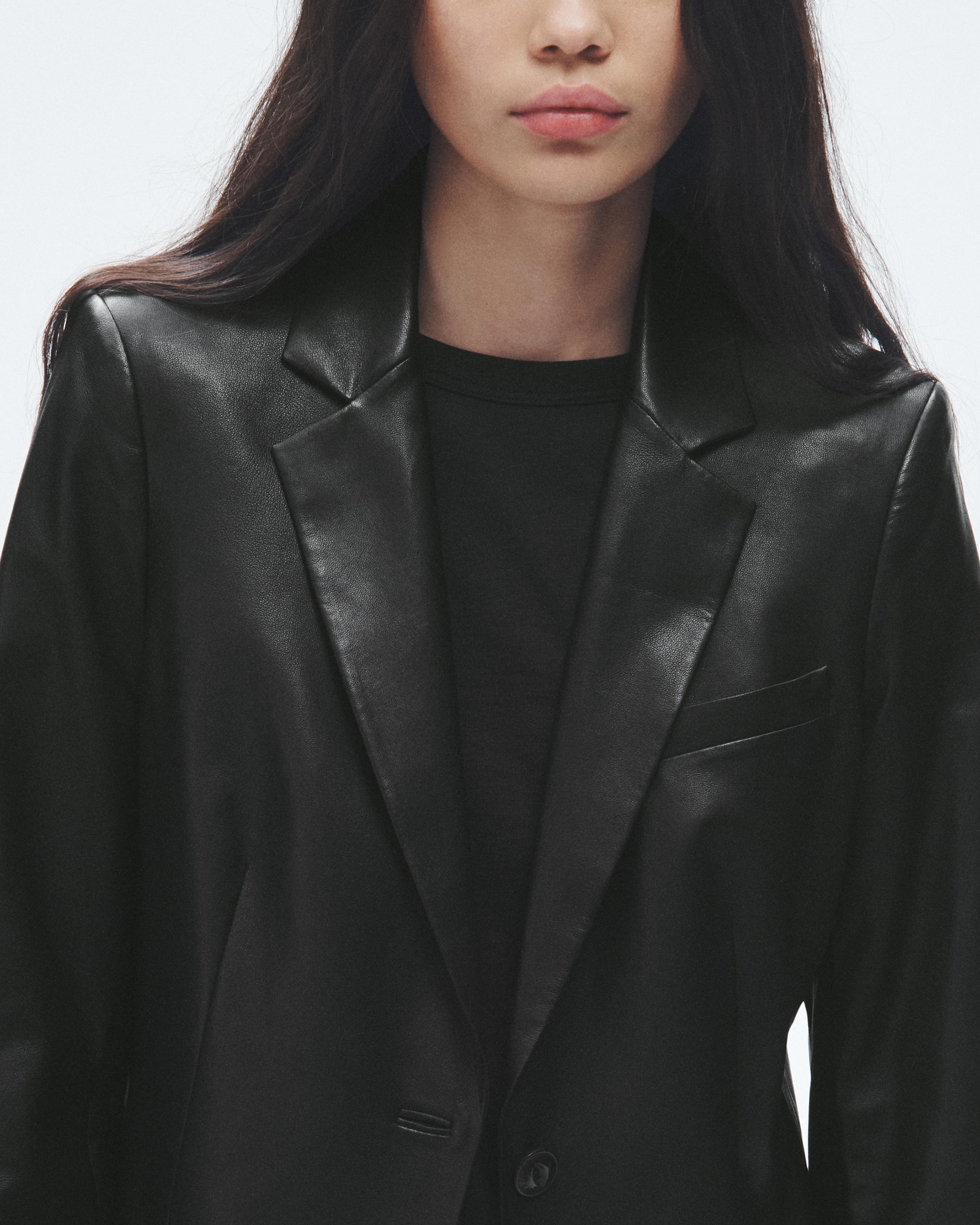 Bershka oversized faux leather blazer in black