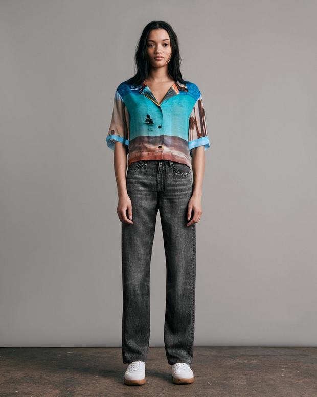Mare Viscose Cropped Printed Shirt image number 3