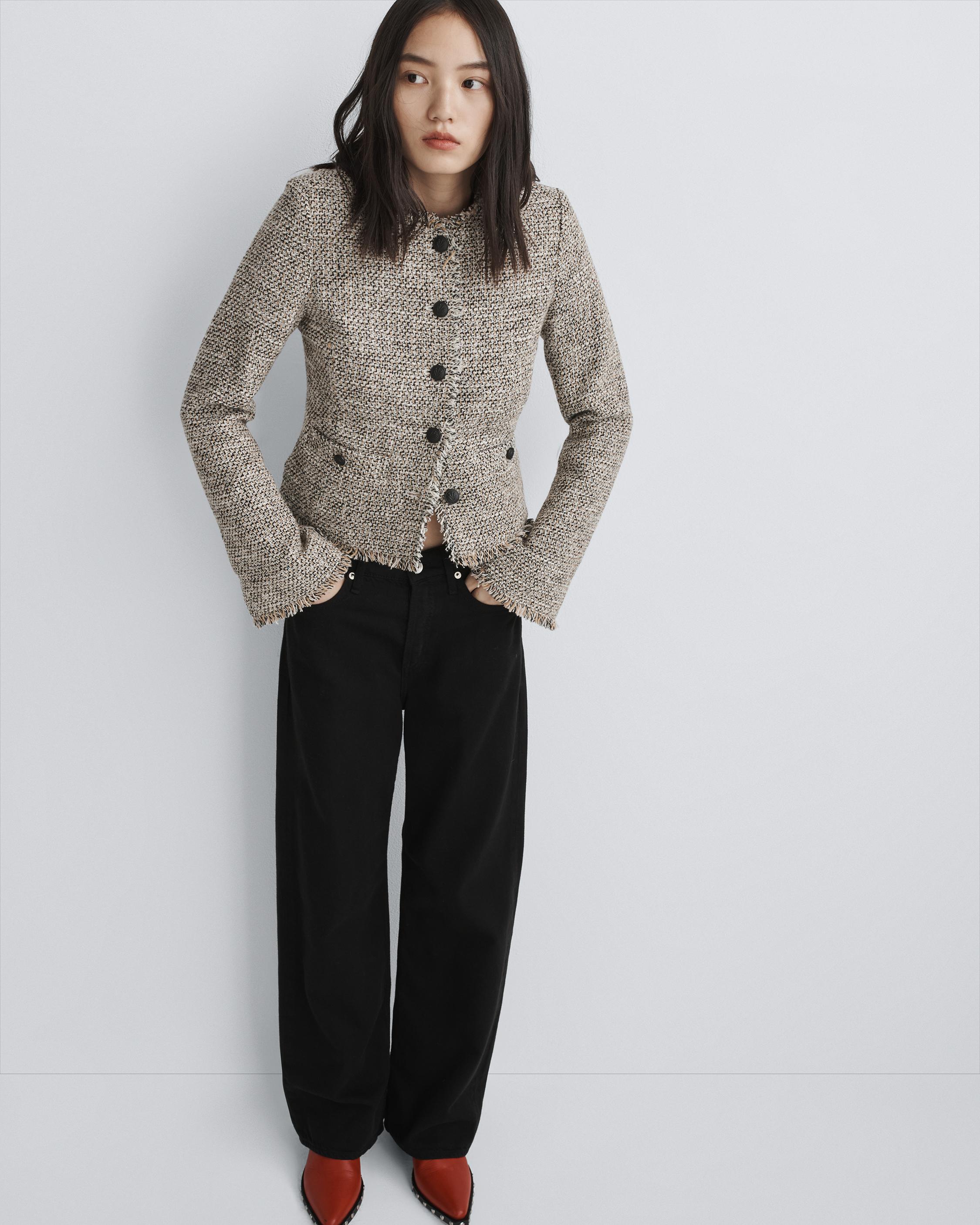 Slim-fit tweed jacket white - Women