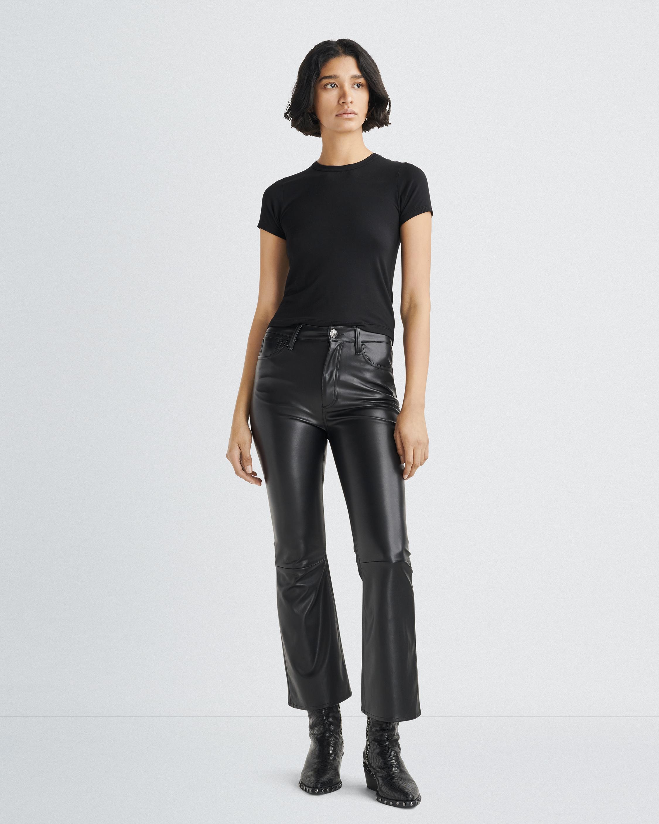 Casey Faux Leather Cropped Flare - Black