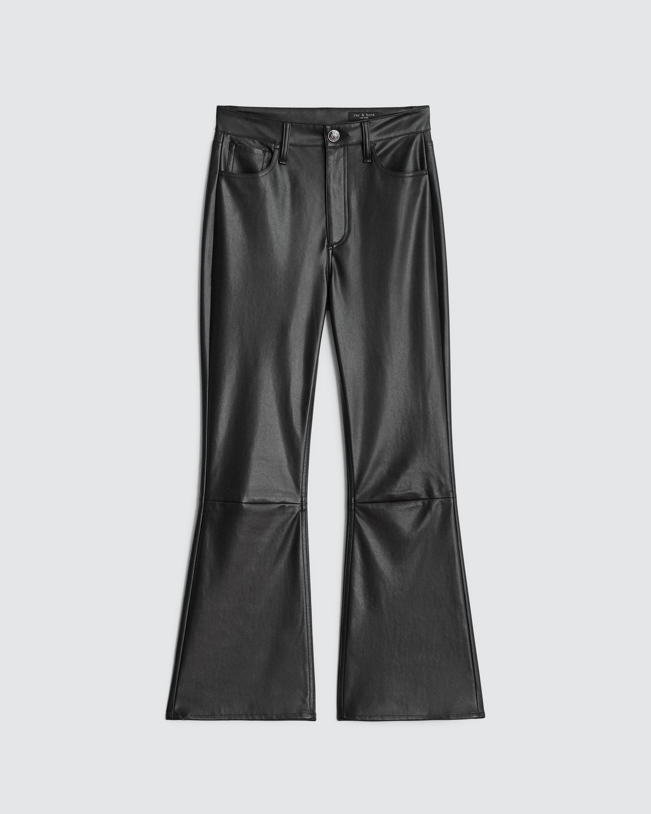 Casey Faux Leather Cropped Flare - Black