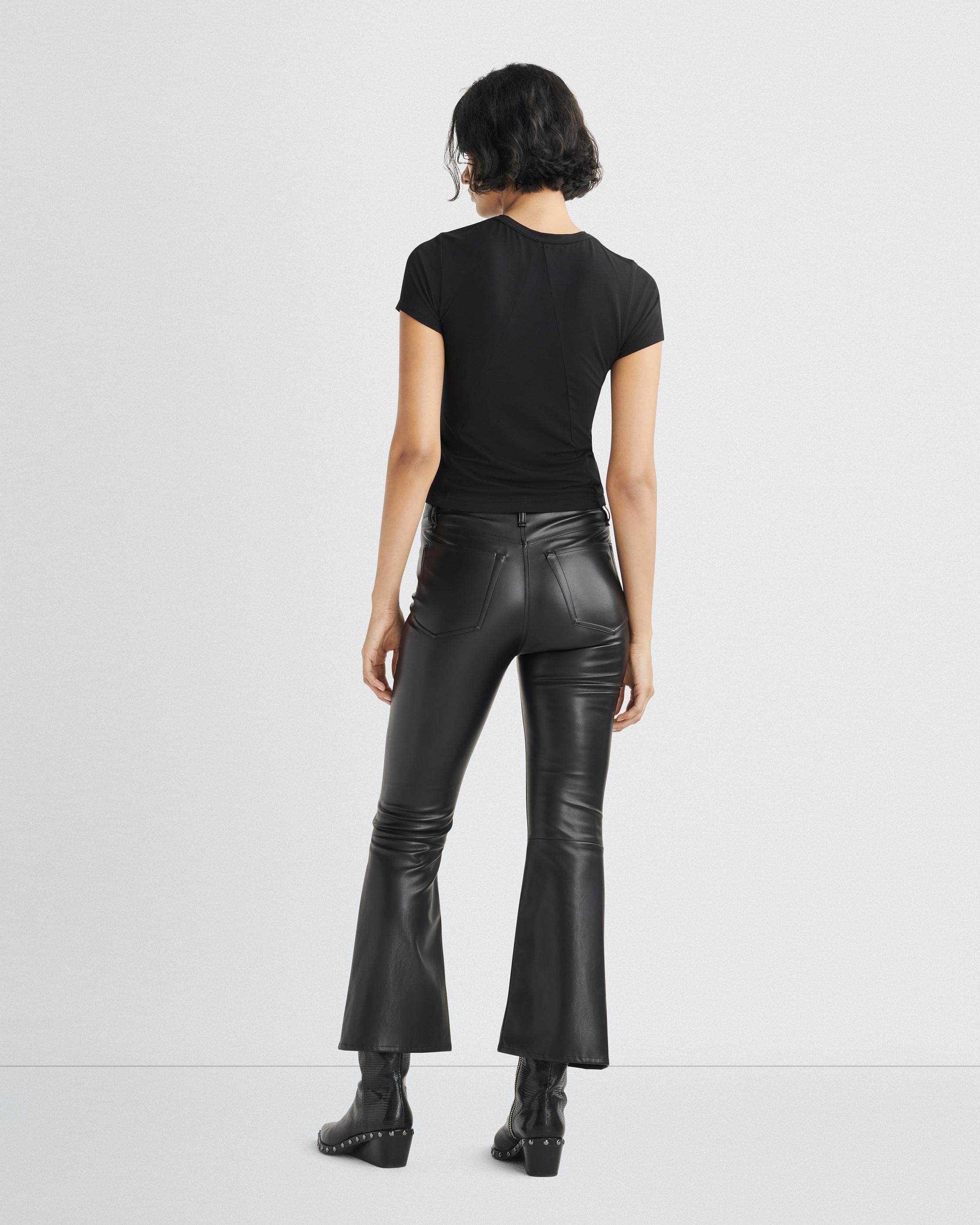 Faux Leather Kick Flare Trousers