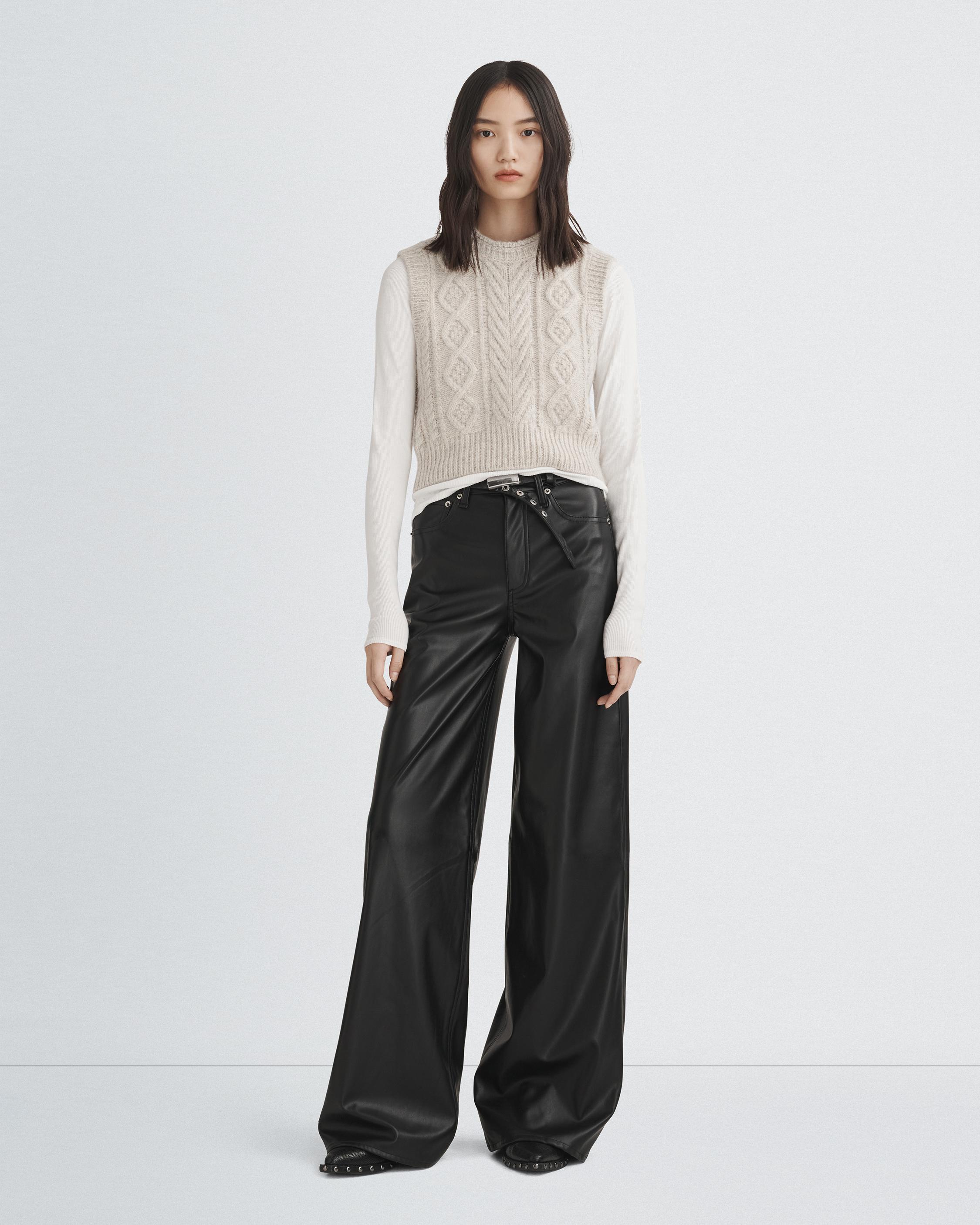 Black Leather Straight Leg Trousers