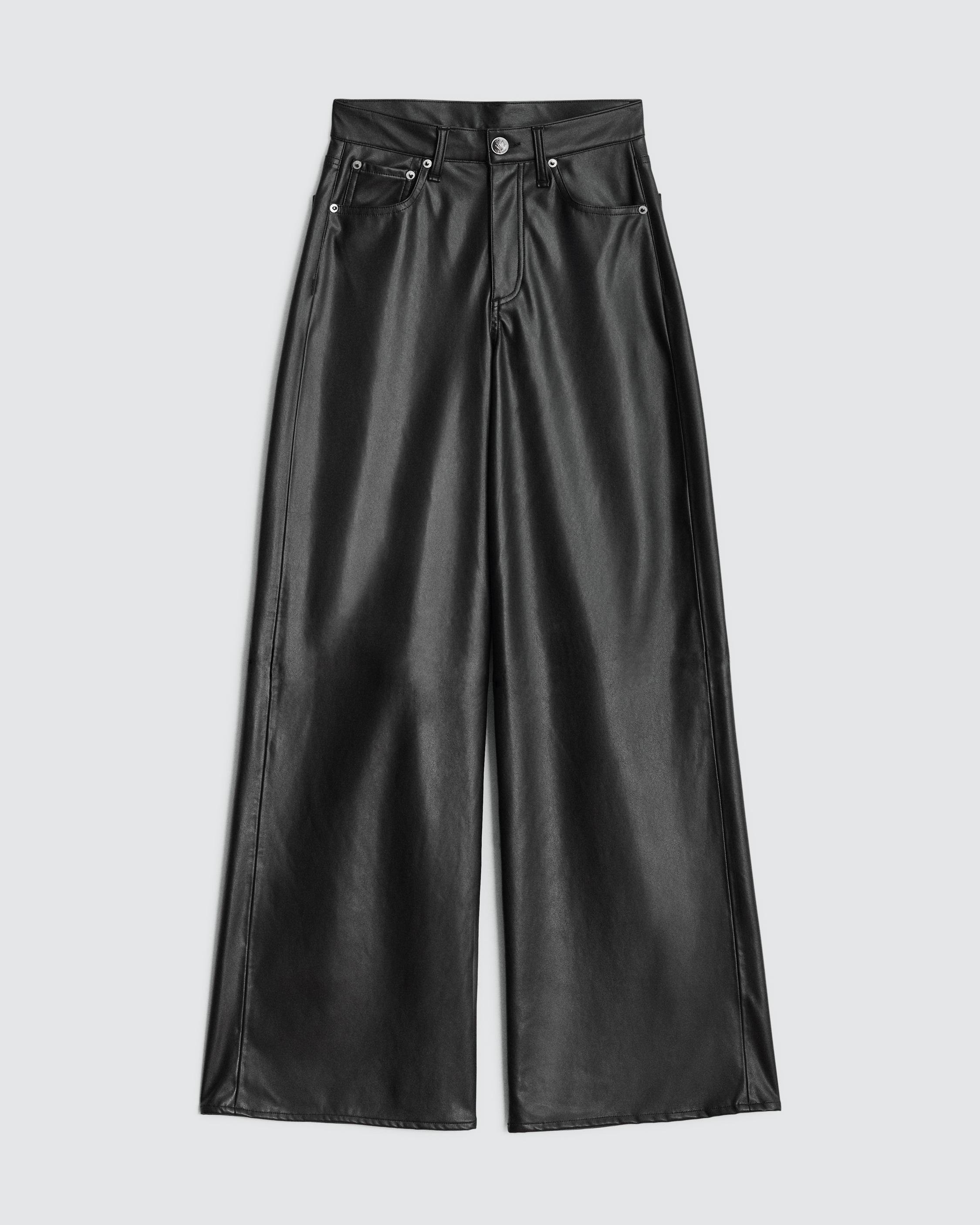 Faux Leather Wide Leg Trousers by Sosandar Online