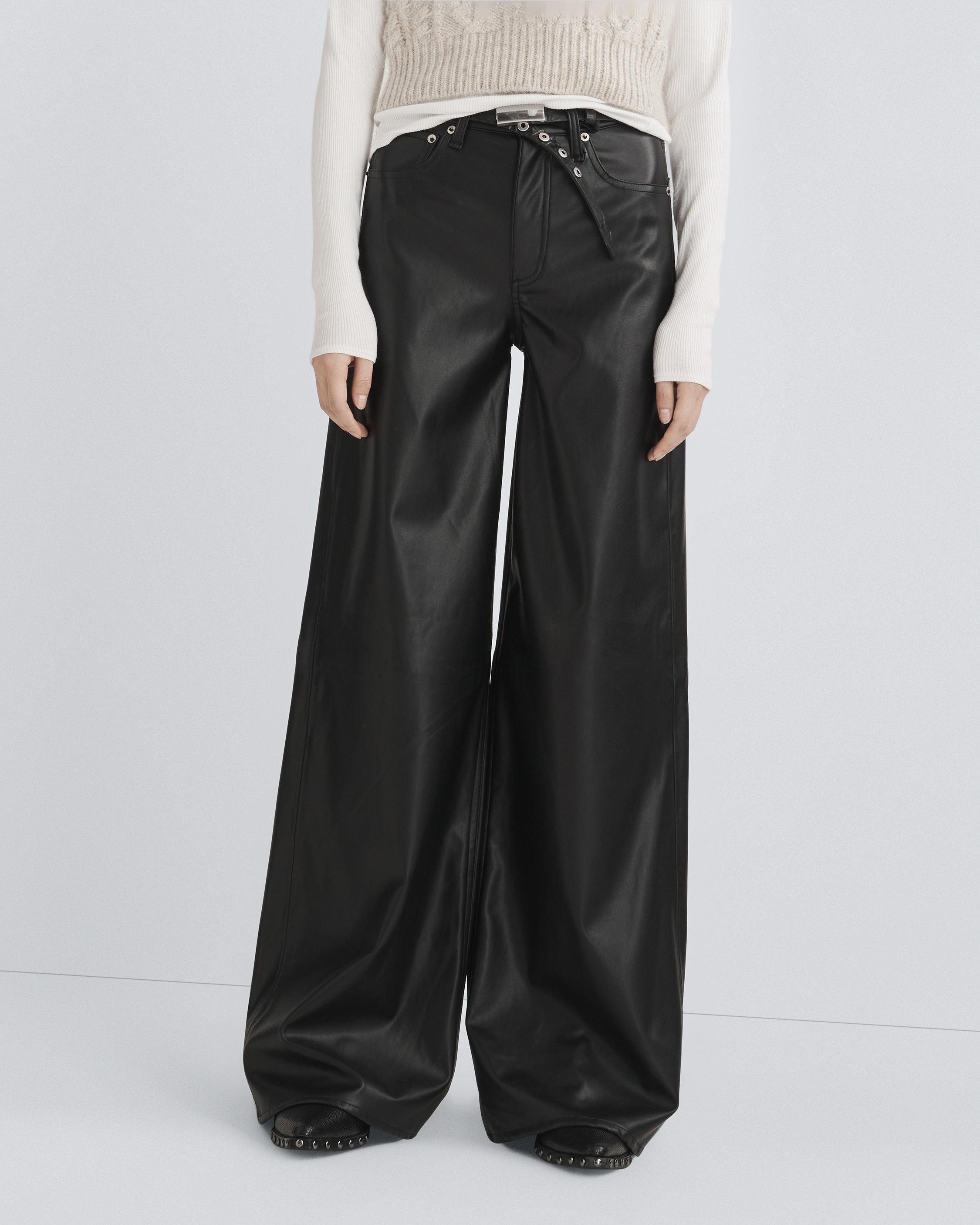 Faux Leather Wide Leg Trousers by Sosandar Online, THE ICONIC