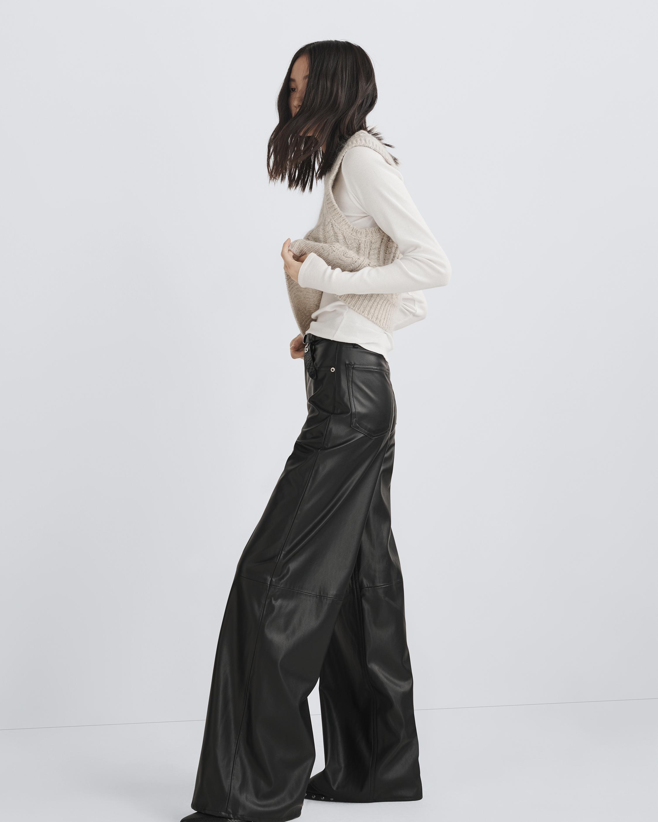 Faux Leather Wide Leg Trousers by Sosandar Online