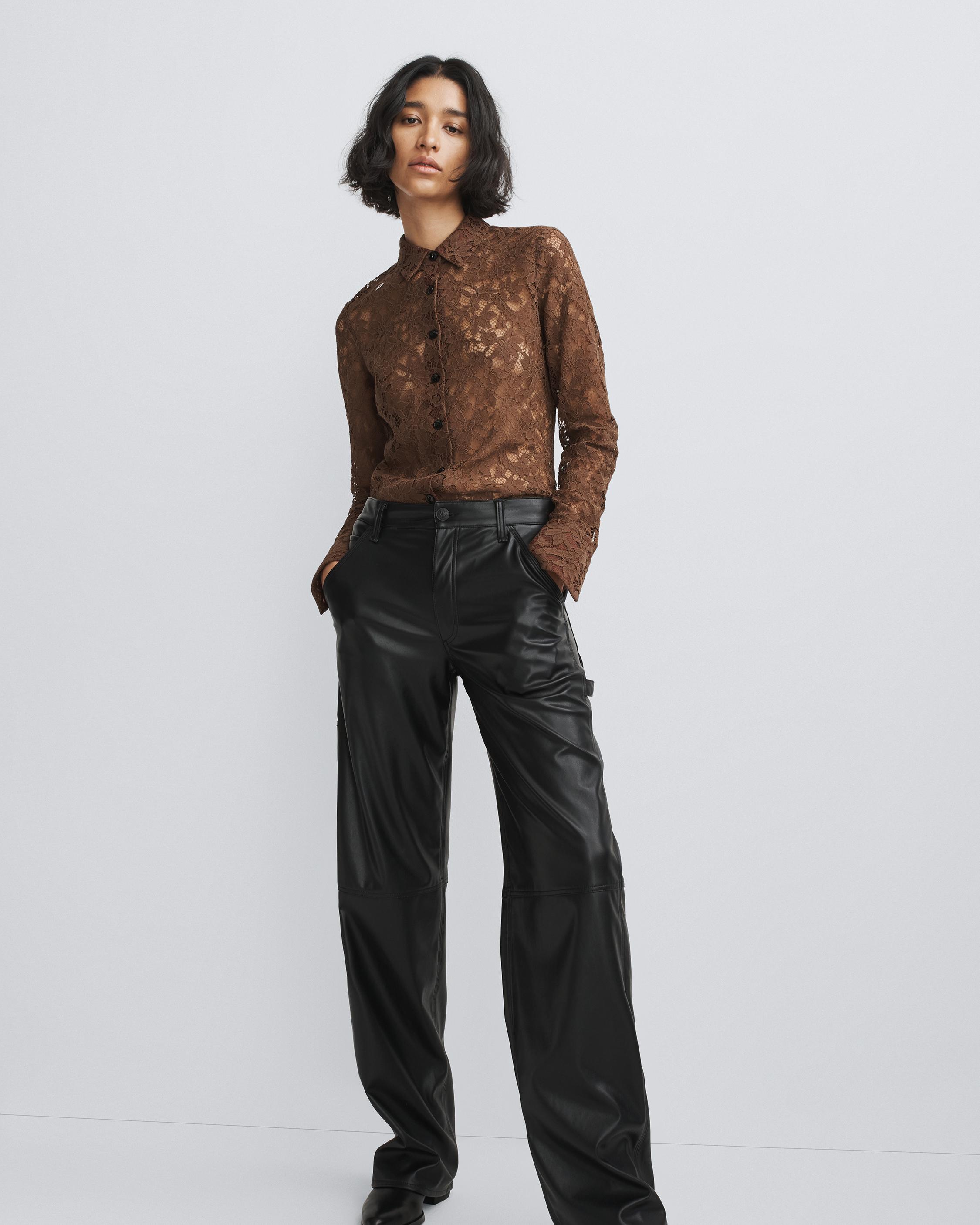 ZARA Brown Faux Leather high rise Lace Pants Size XS NEW 