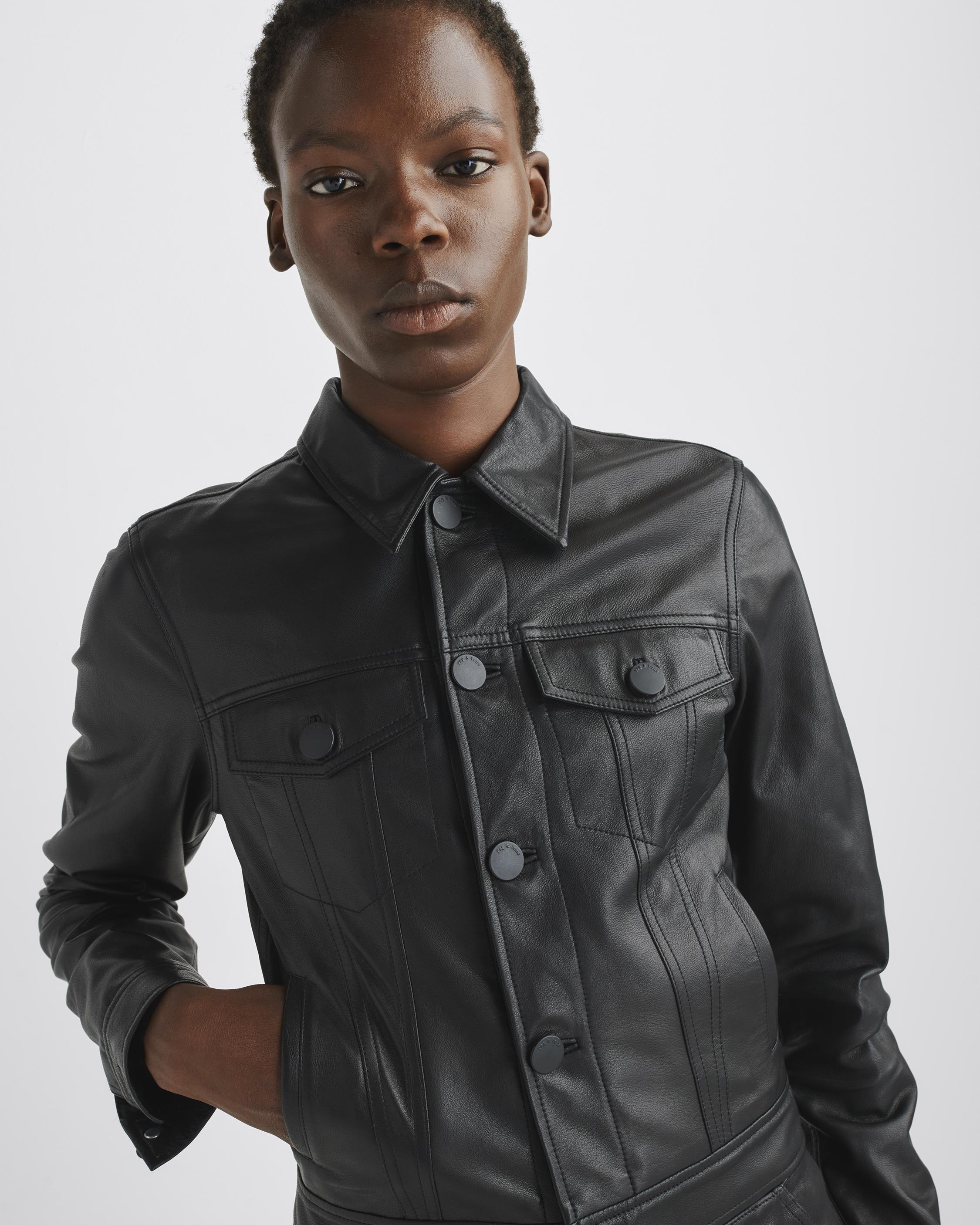 Leather button shop up jacket