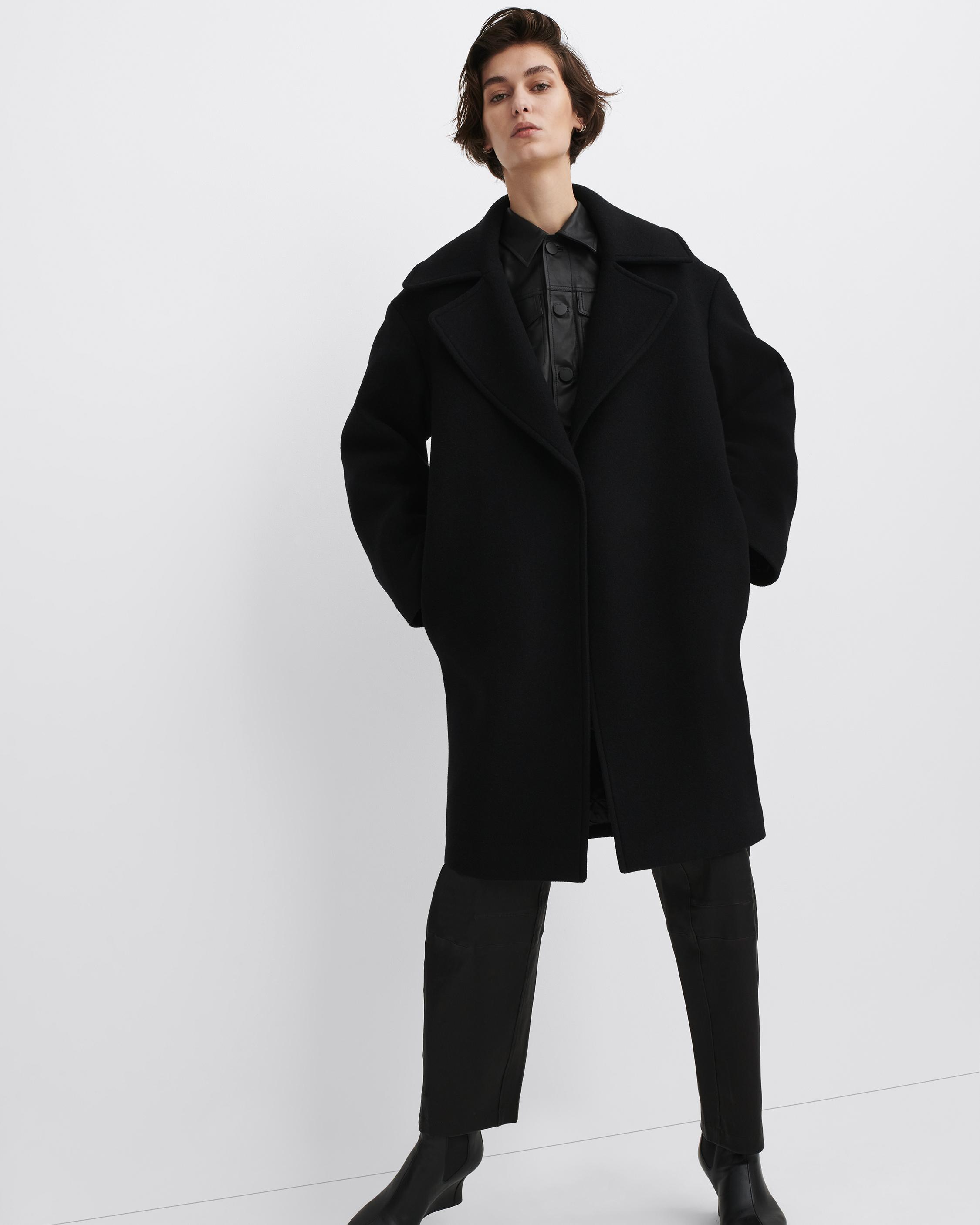 Black Wool Coat, Fit and Flare Coat, Knee Length Winter Coat