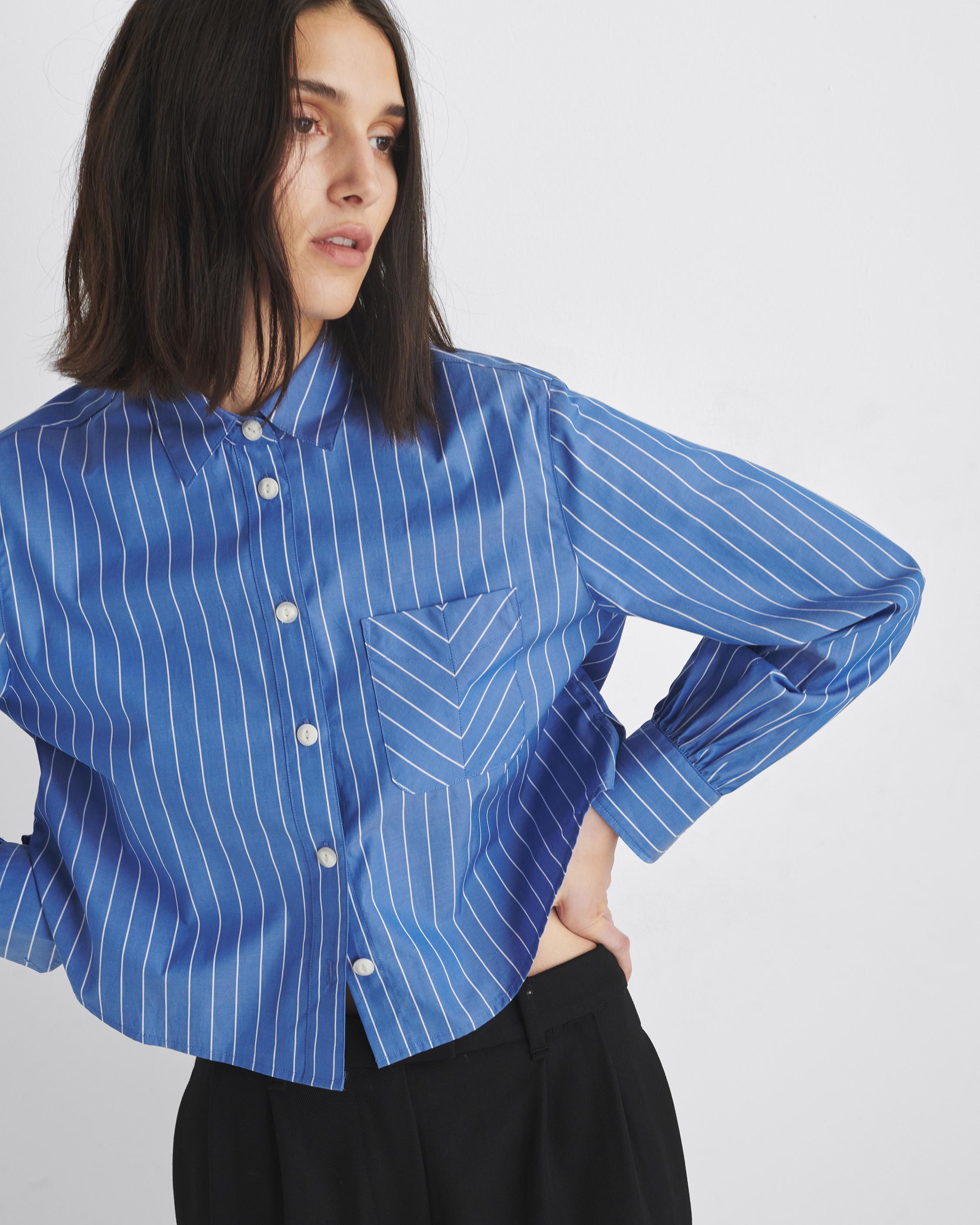 Maxine Cropped Cotton Poplin Shirt - Blue Stripe | rag & bone