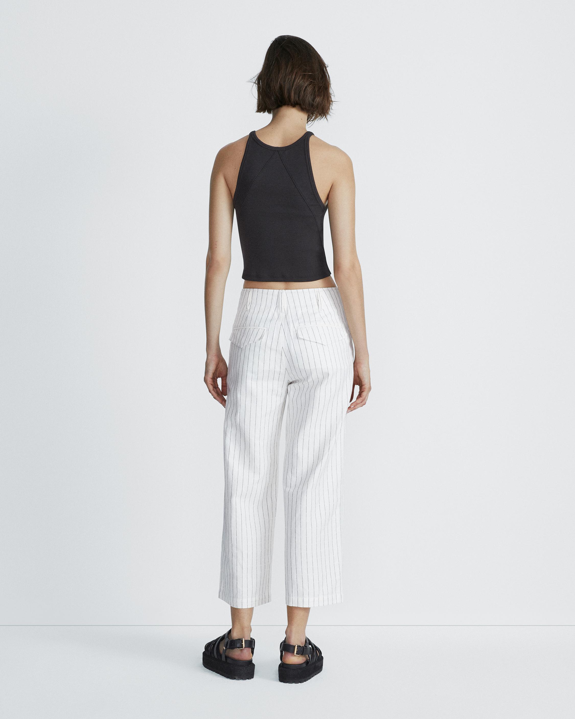 Dylan Cropped Linen Stripe Pant image number 7