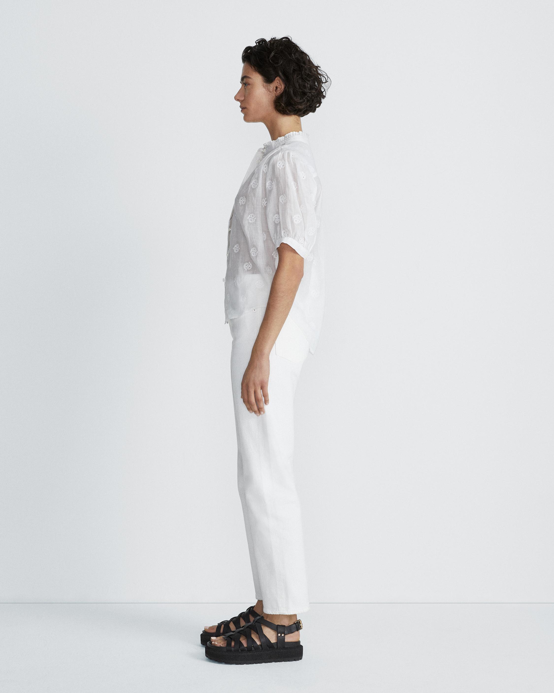 Zara NWT embroidered white and black linen, straight leg pants