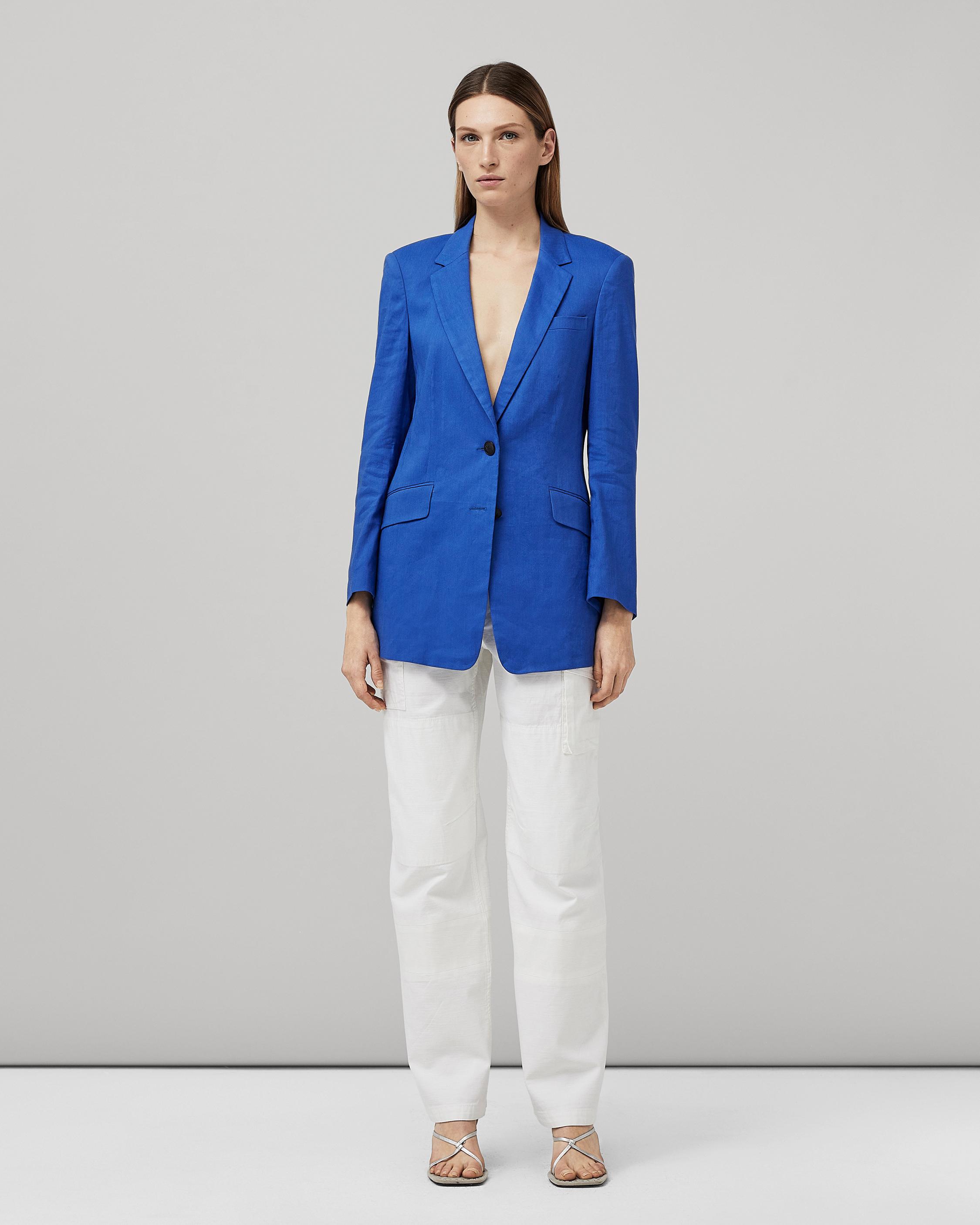 LINEN BLEND BLAZER, Blue