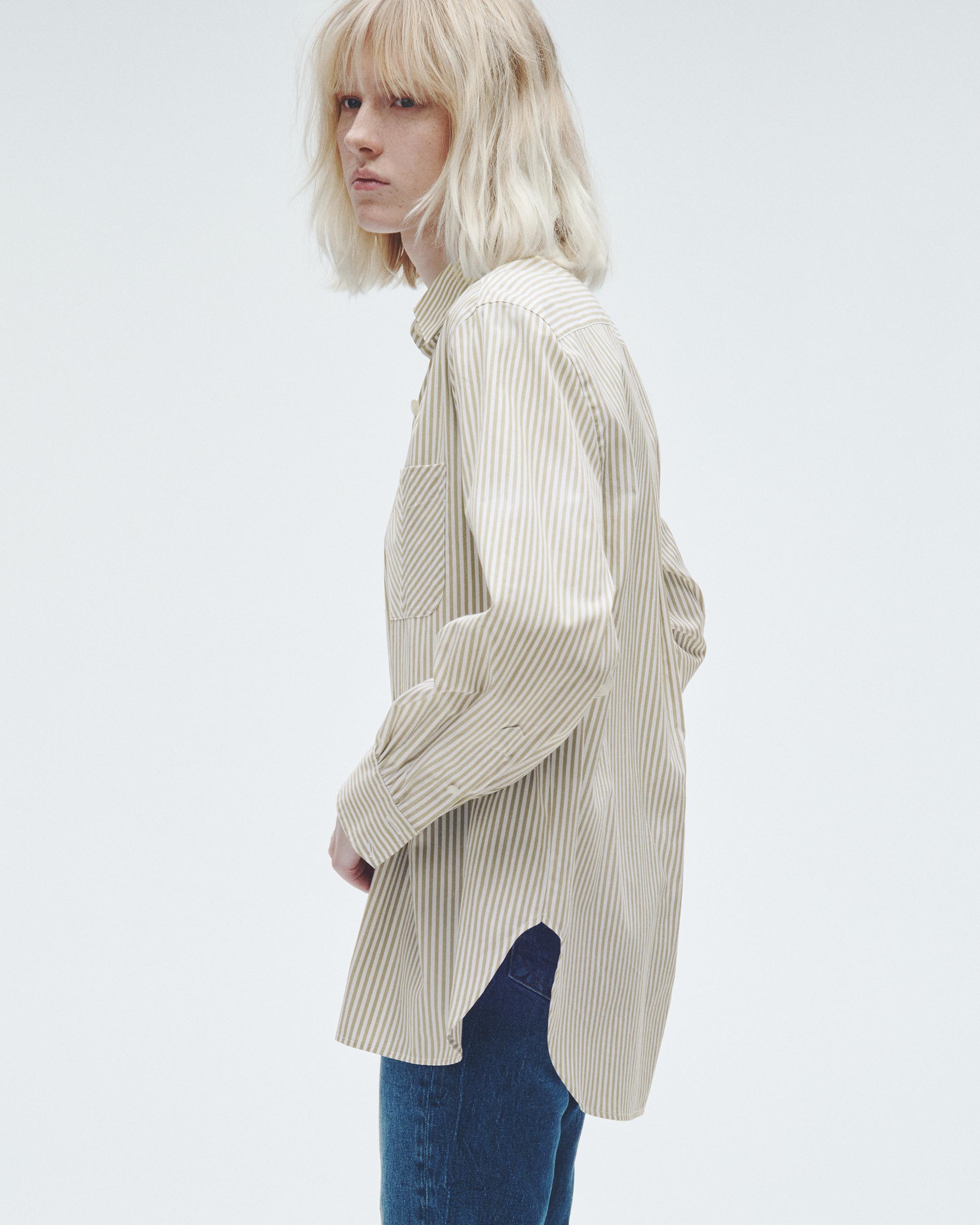 Maxine Cotton Poplin Button Down Shirt - Silver Stripe | rag