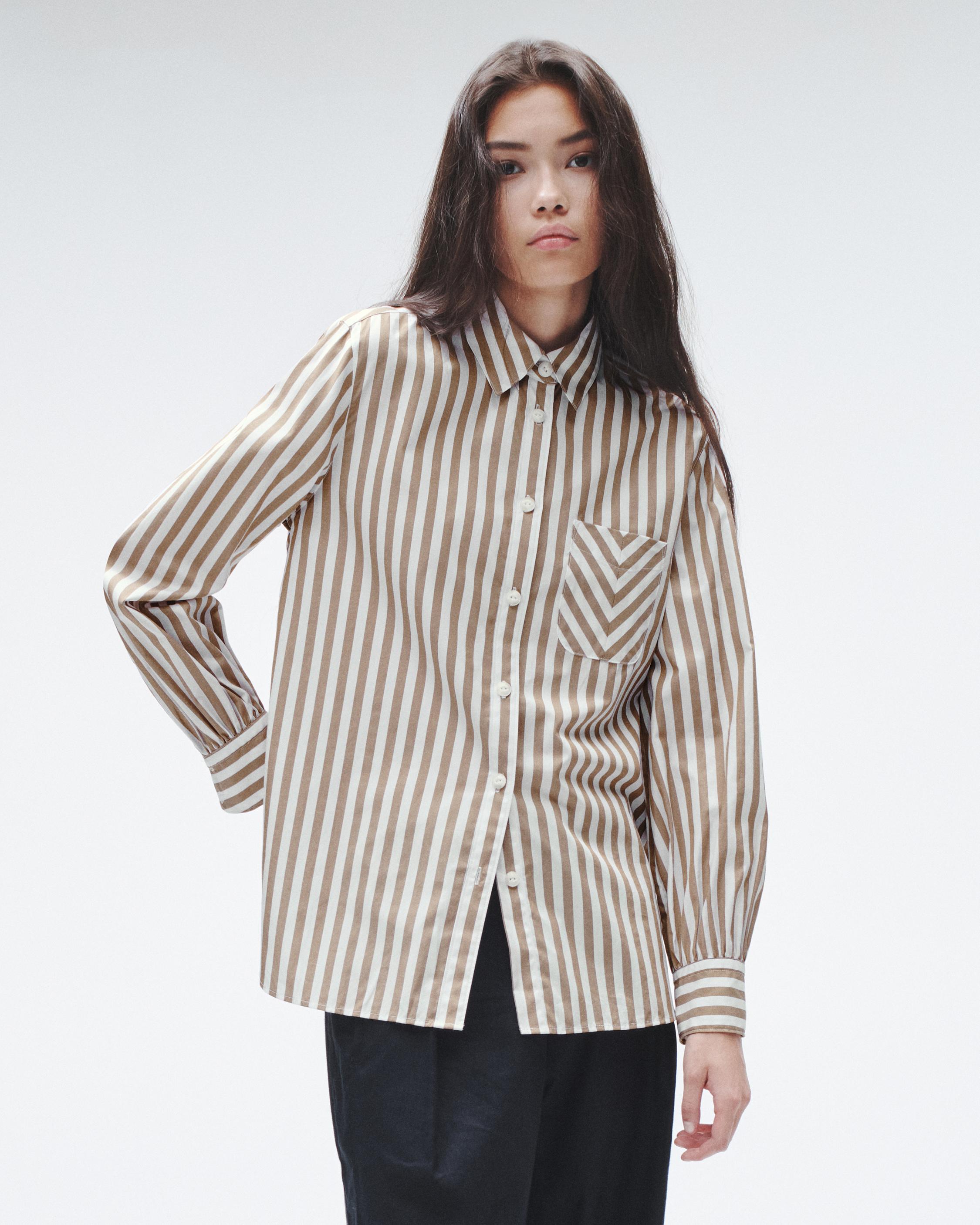Maxine Cotton Poplin Shirt - Brown Stripe | rag & bone