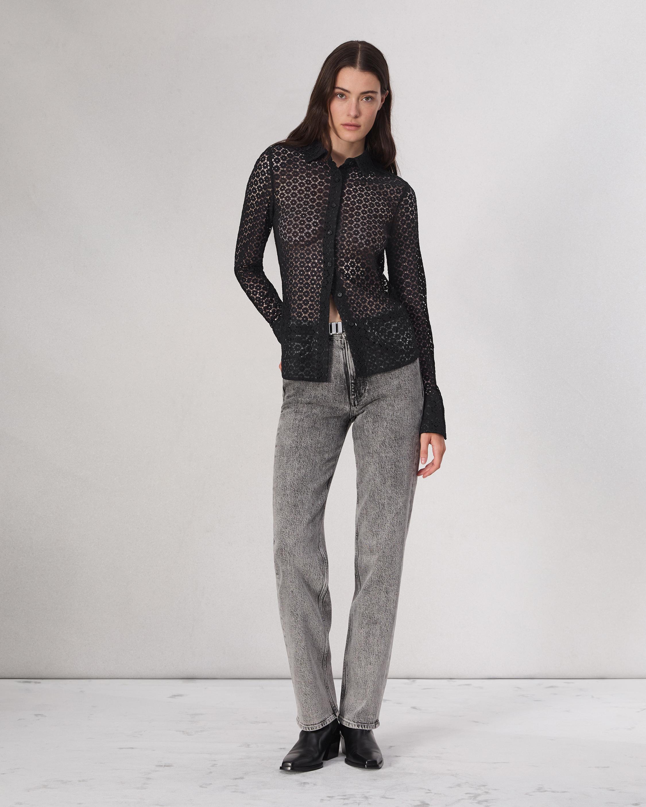 Black Lace Abstract Printed Shirt | River Island