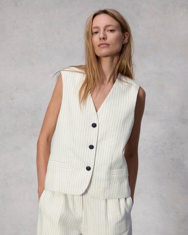 Erin Cotton Linen Vest - White Stripe | rag & bone Erin Cotton Linen Vest - White Stripe | rag & bone