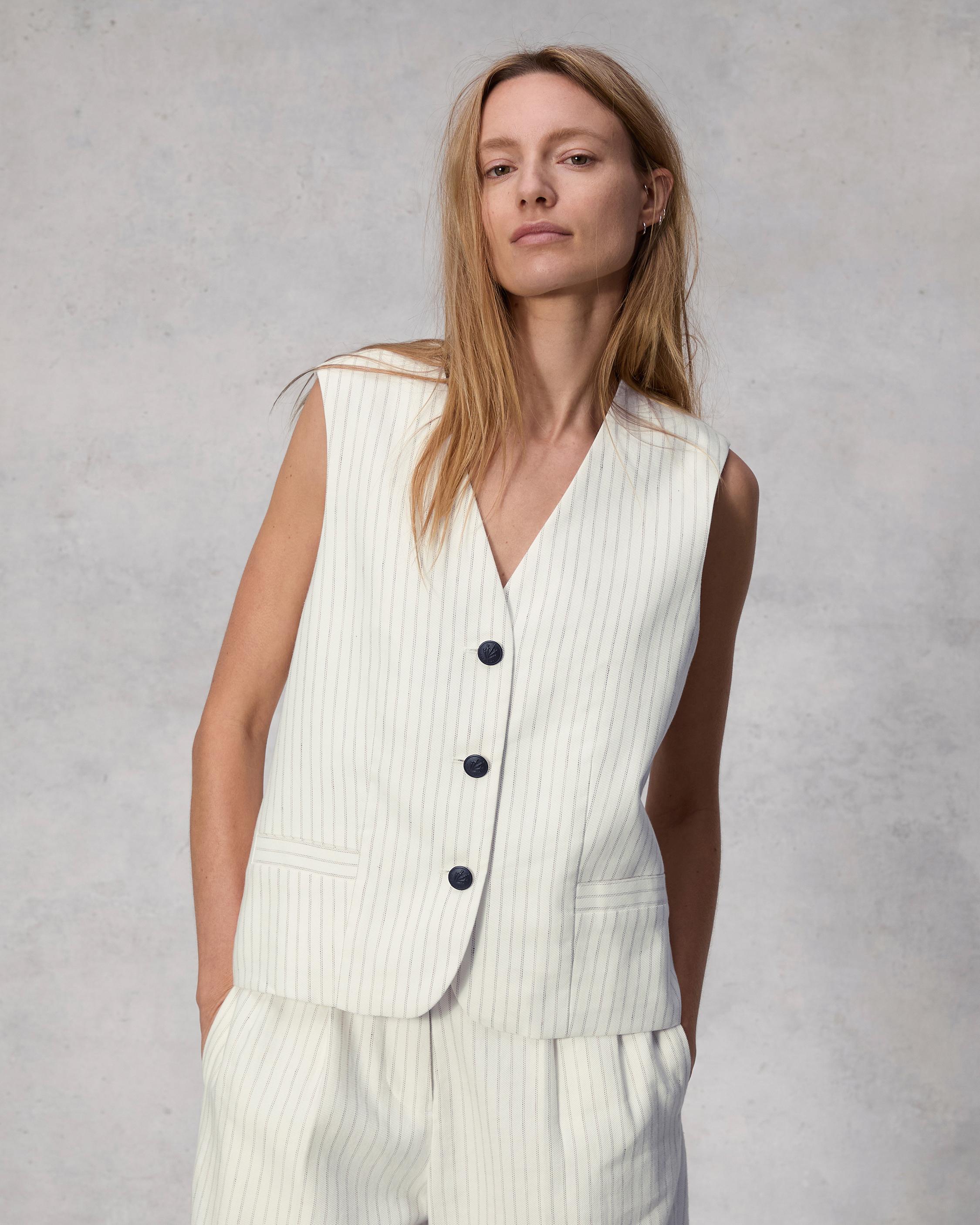 Erin Cotton Linen Vest - White Stripe | rag & bone