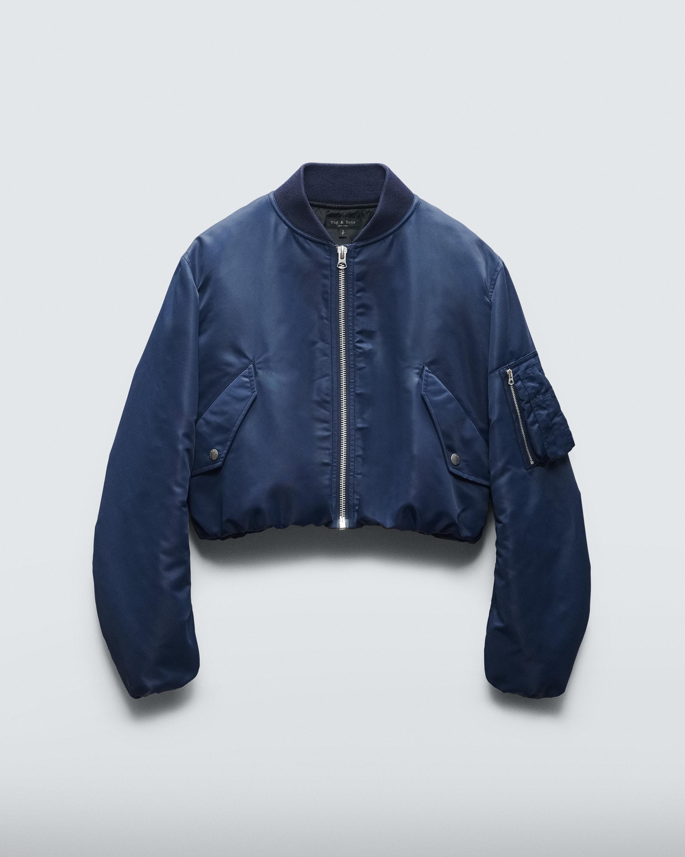 Rag & Bone Navy Blue & Black Wool Nylon Mikaela Mix Media Jacket