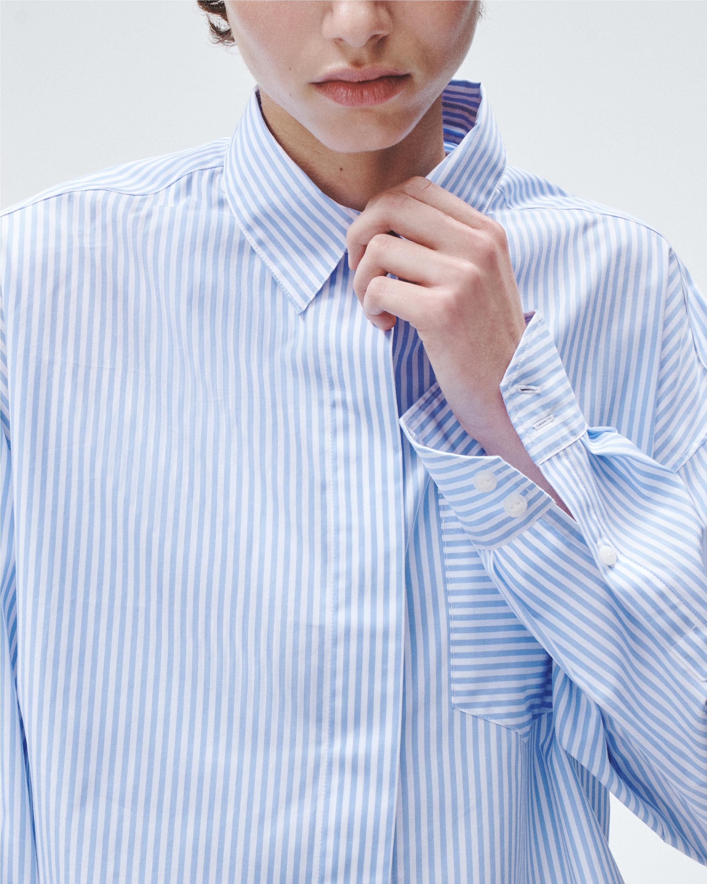 Beatrice Cotton Poplin Shirt Light Blue Stripe rag bone