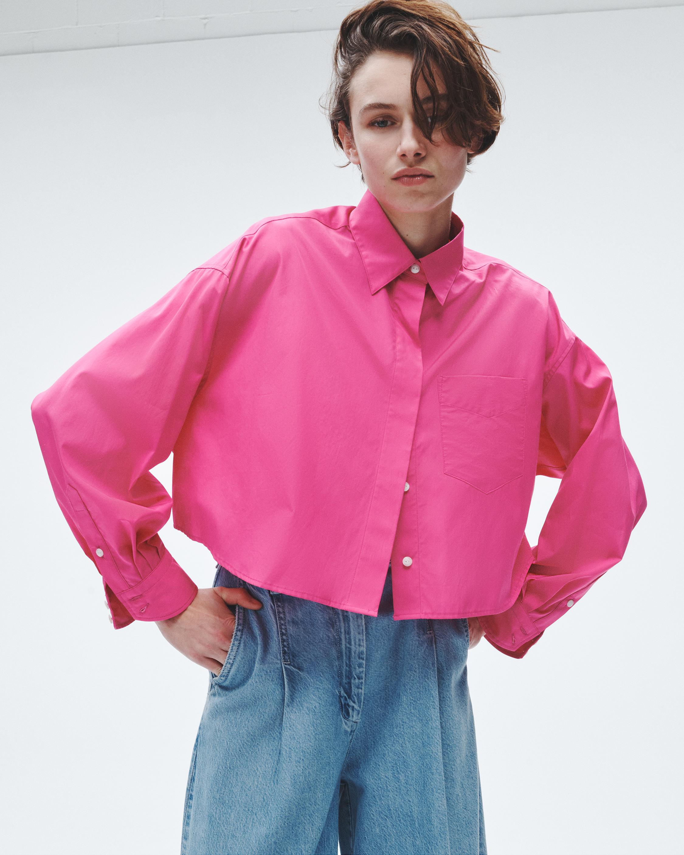 Beatrice Cropped Cotton Poplin Shirt - Bright Pink | rag & bone