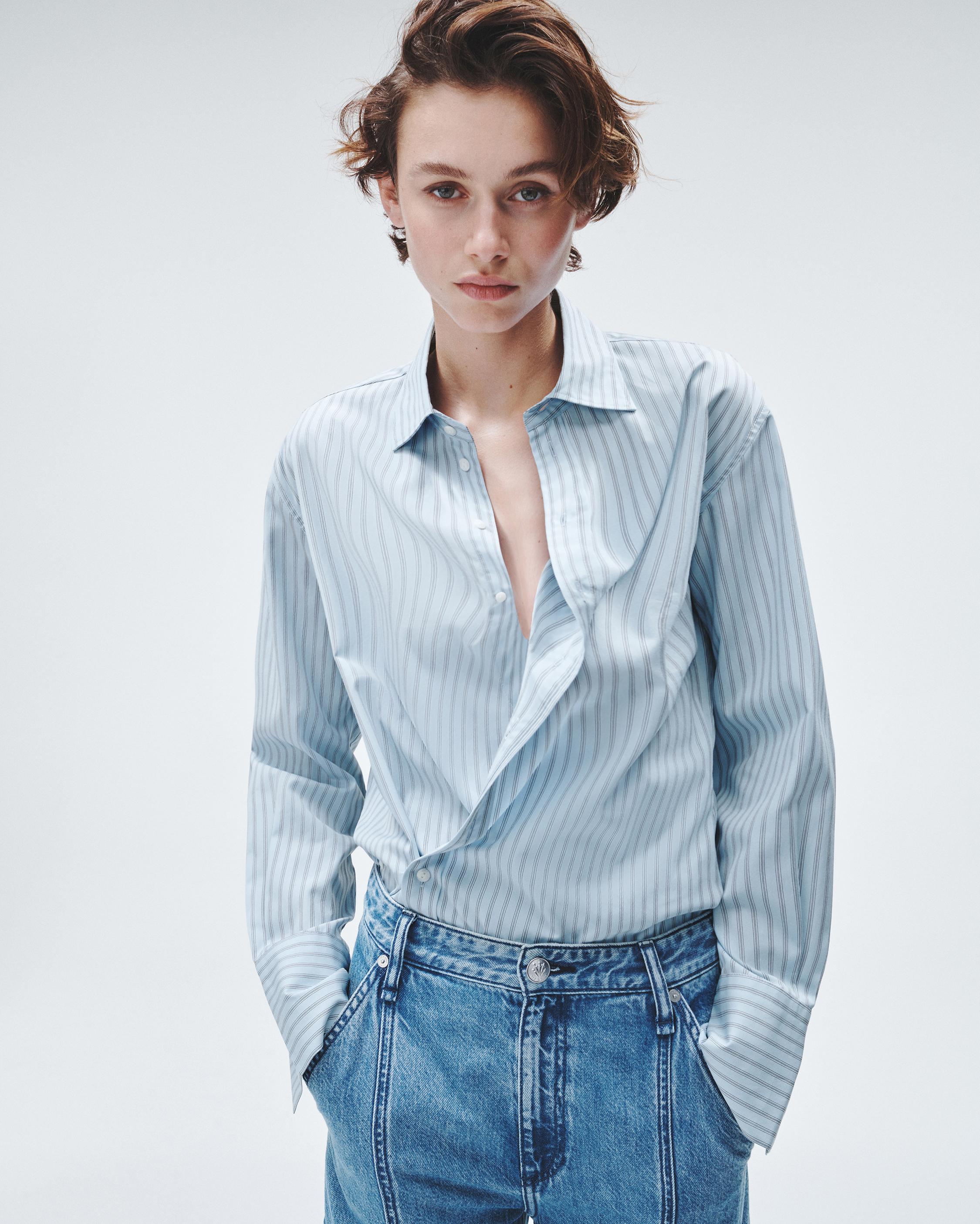 Indiana Striped Cotton Poplin Shirt - Cool Blue Stripe | rag & bone