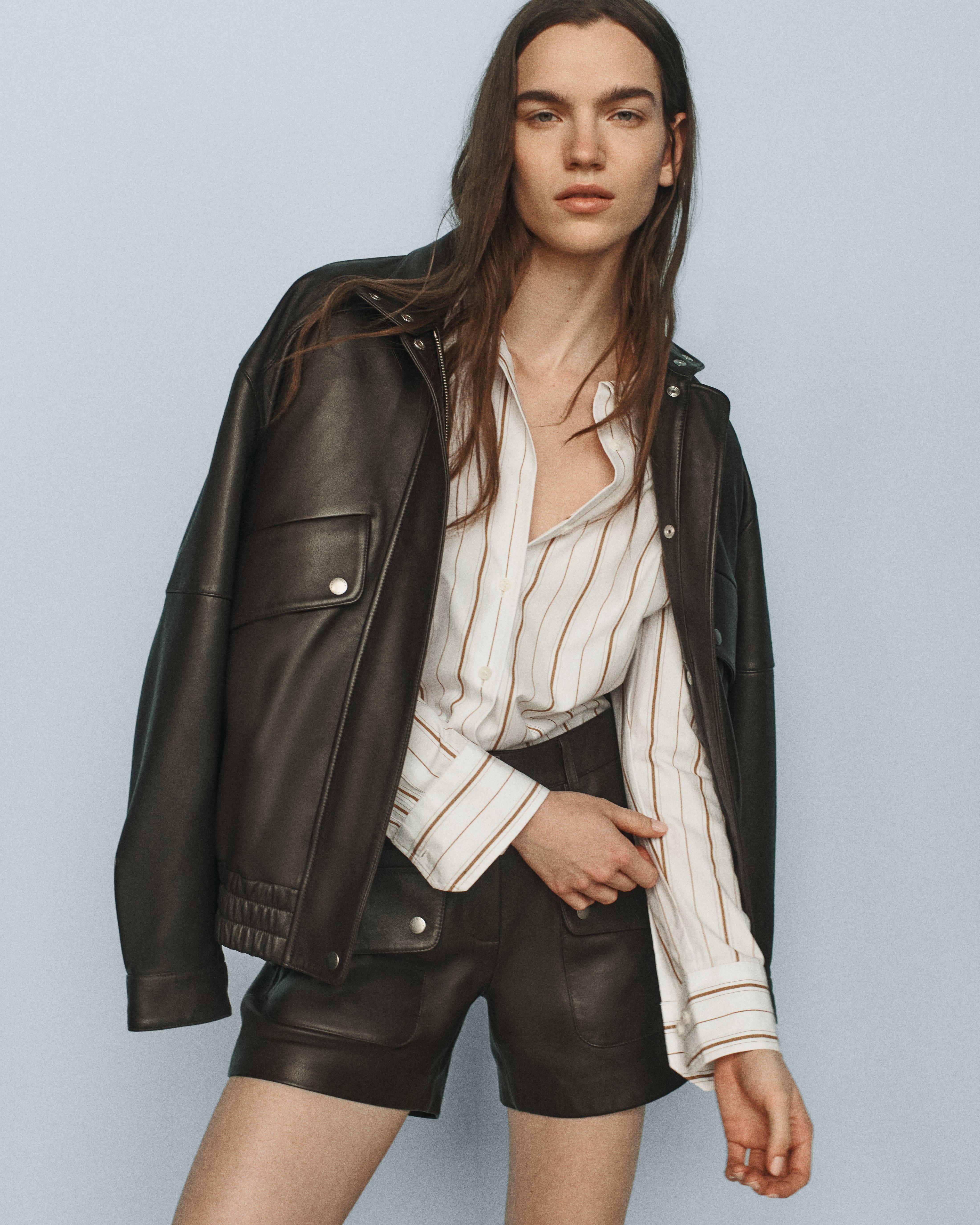 Aria Leather Bomber Jacket image number 8