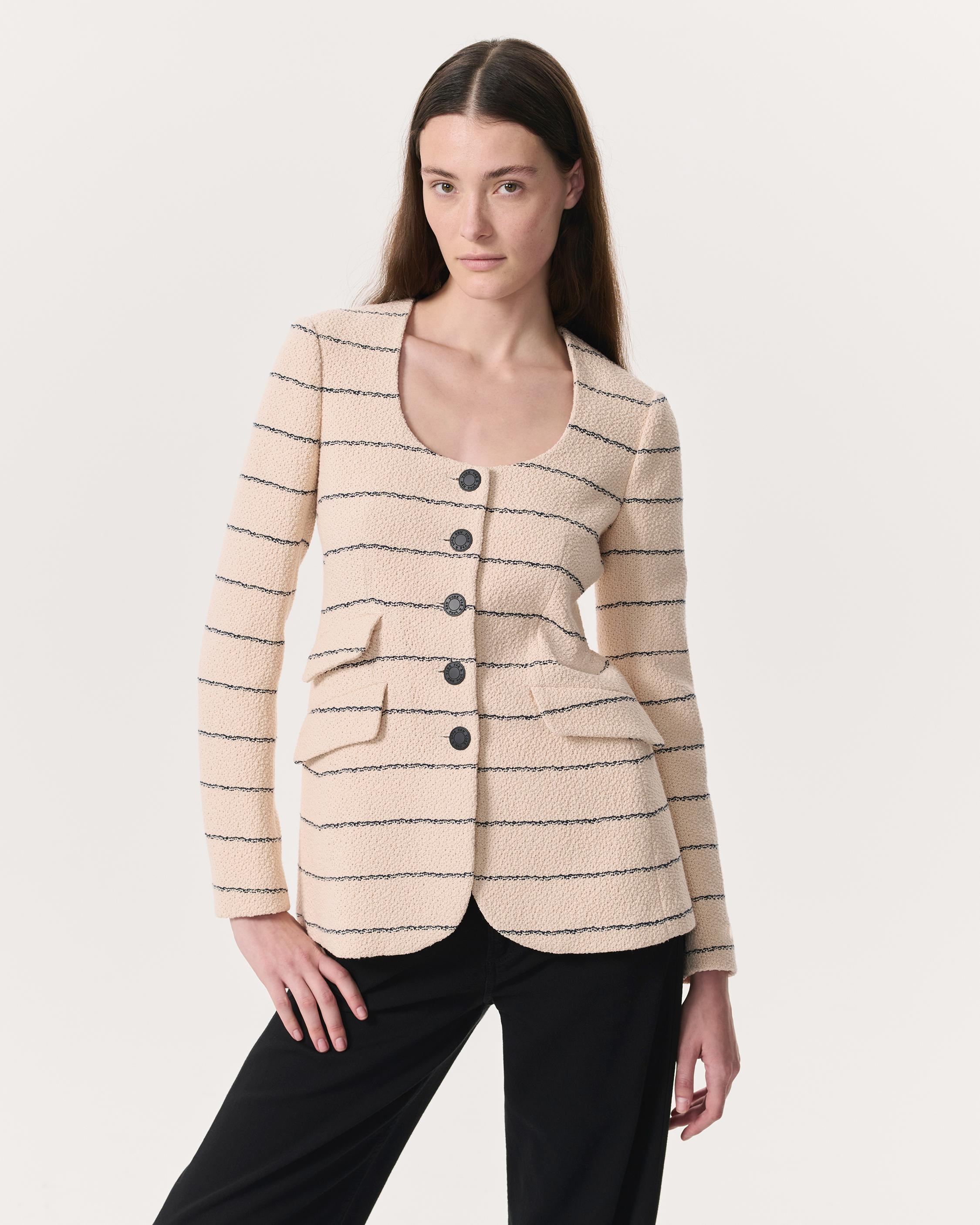 Roslyn Cotton Tweed Scoop-Neck Blazer - Cream | rag & bone