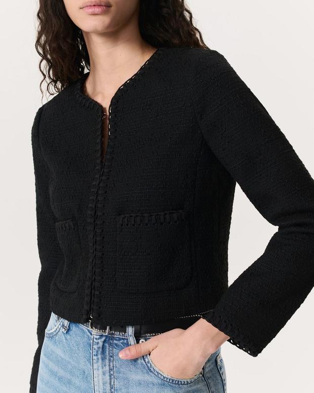 Cheyenne Whipstitch-Trimmed Tweed Lady Jacket - Black | rag Cheyenne Whipstitch-Trimmed Tweed Lady Jacket - Black | rag