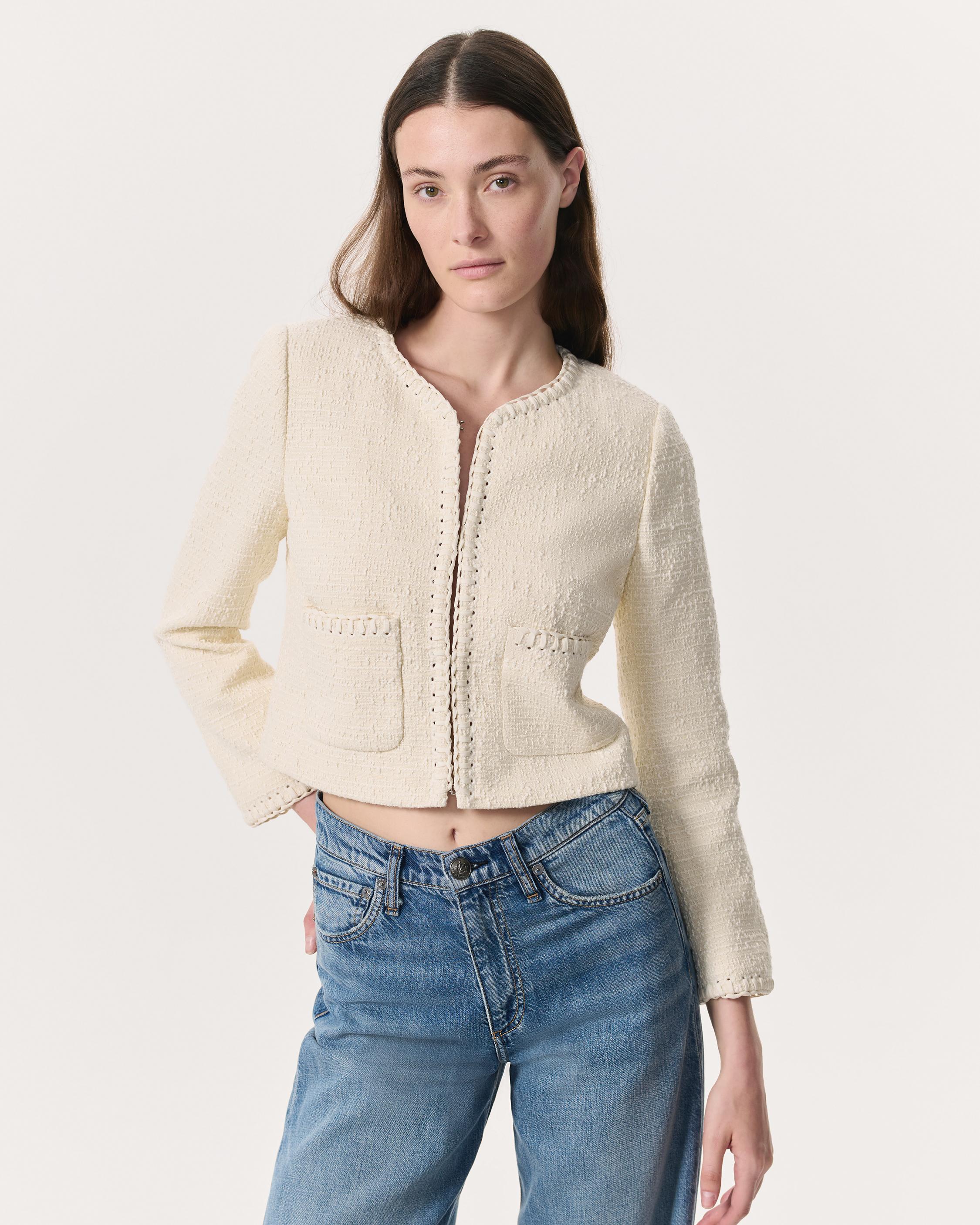 Cheyenne Whipstitch-Trimmed Tweed Lady Jacket - White | rag & bone