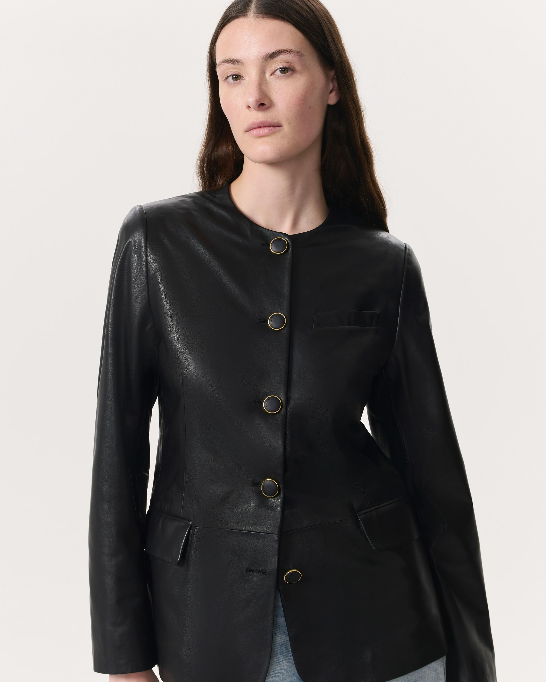 Bartlet Collarless Lamb Leather Blazer - image 3