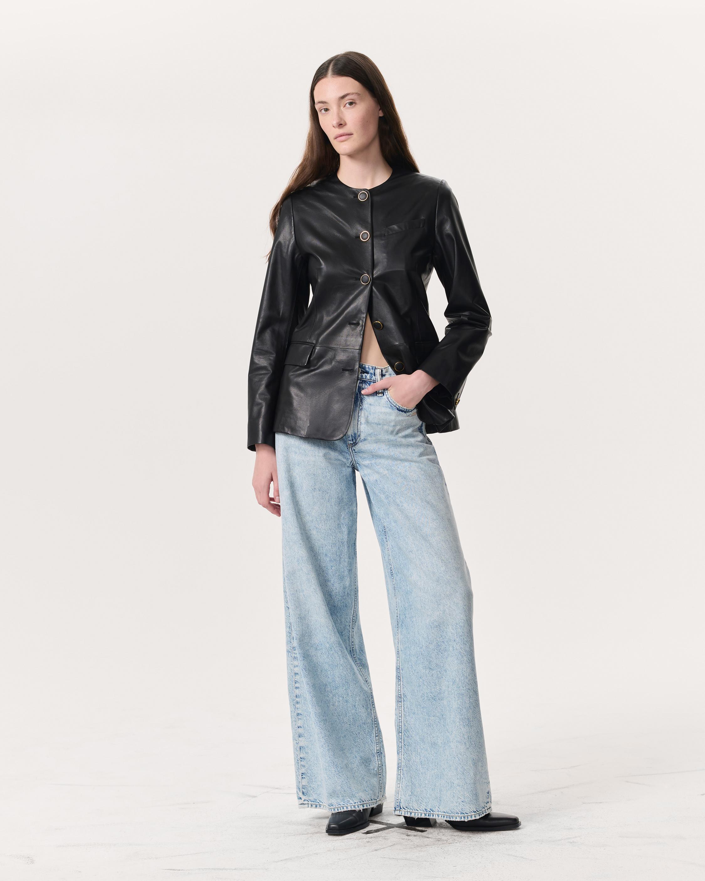 Bartlet Collarless Lamb Leather Blazer - image 4
