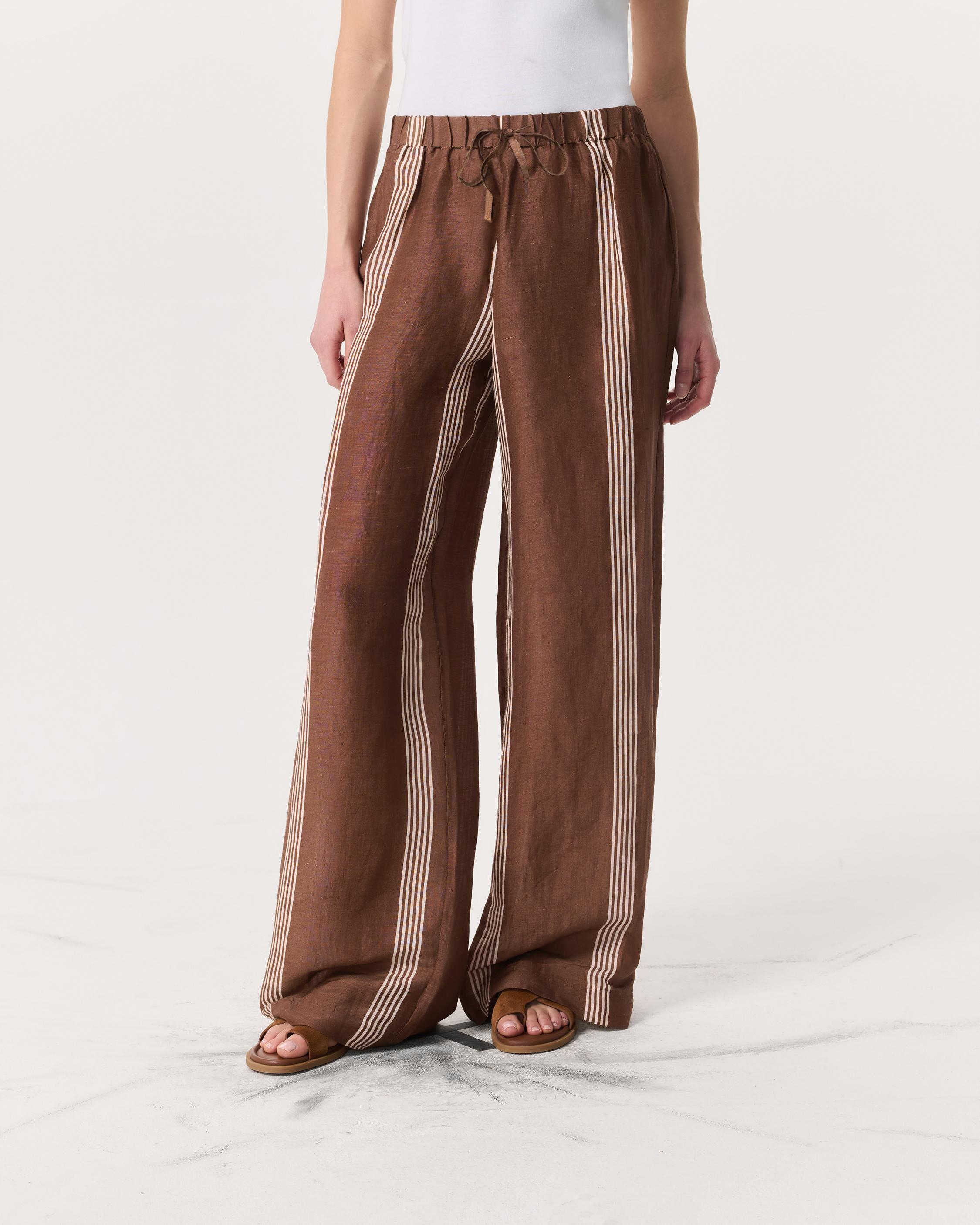 Olivia Striped Linen-Silk Pants image number 3
