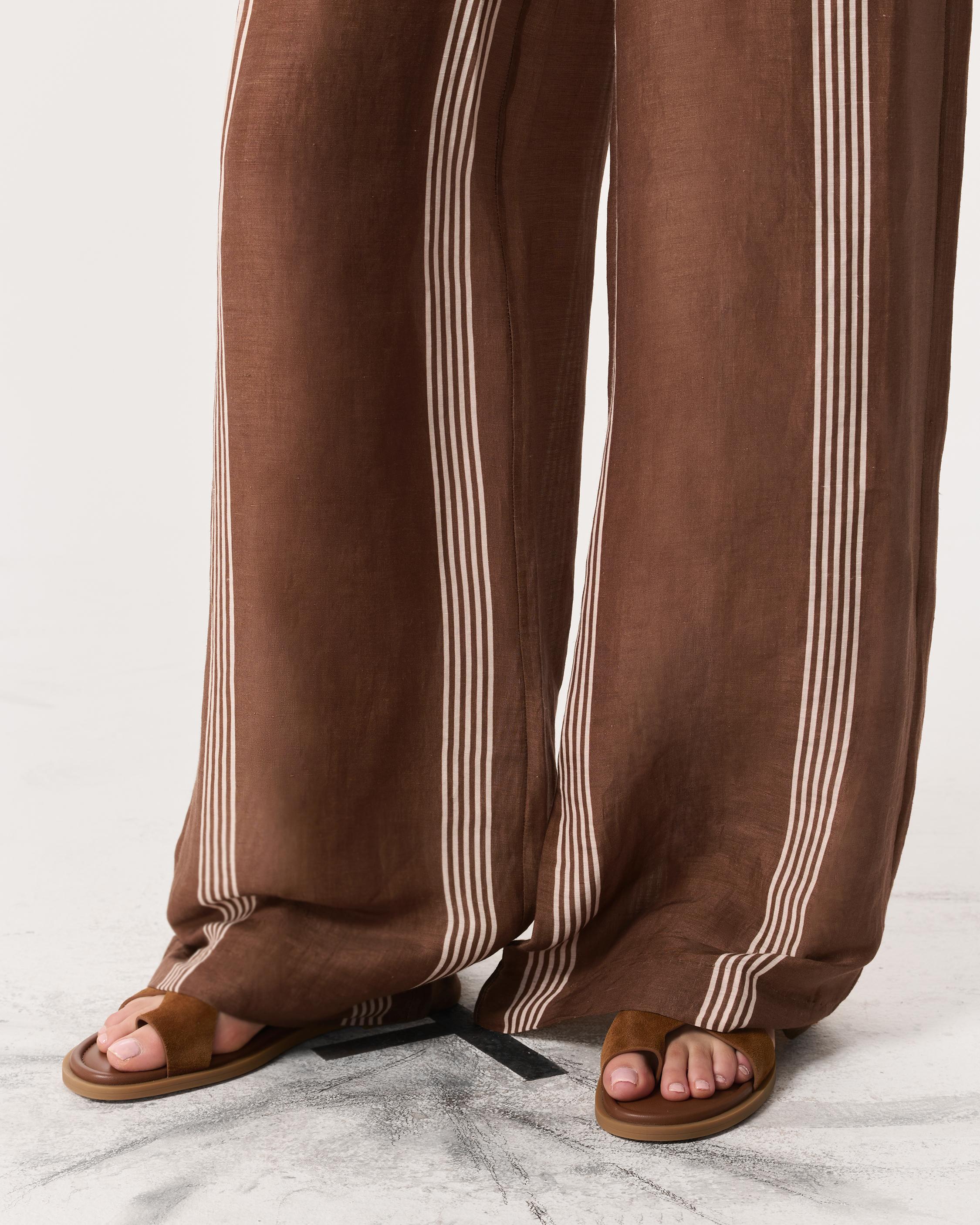 Olivia Striped Linen-Silk Pants image number 4