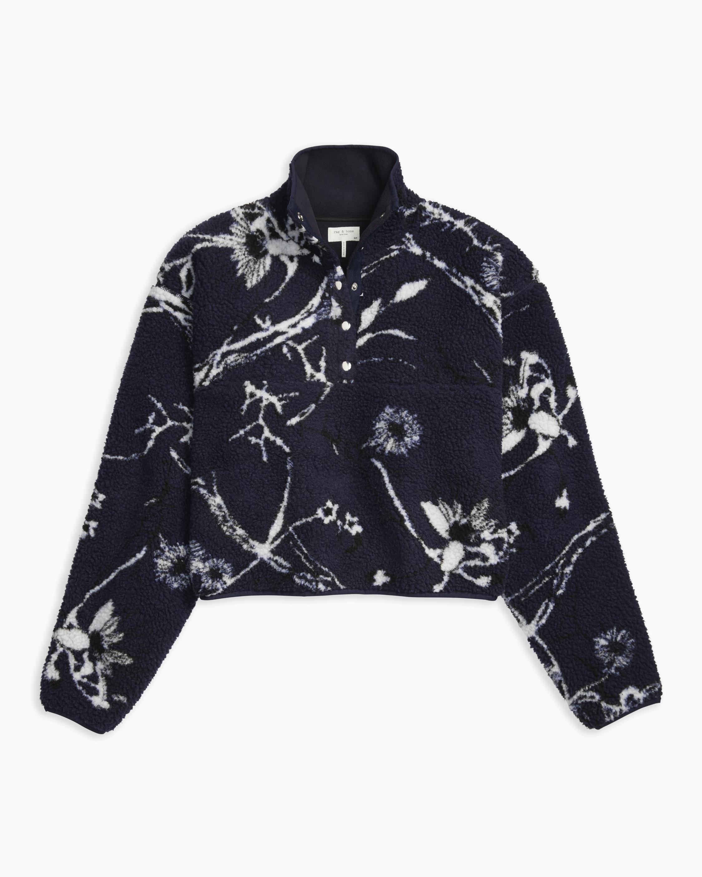 Sporty Fleece Pullover in Fresh-Cut Floral Navy