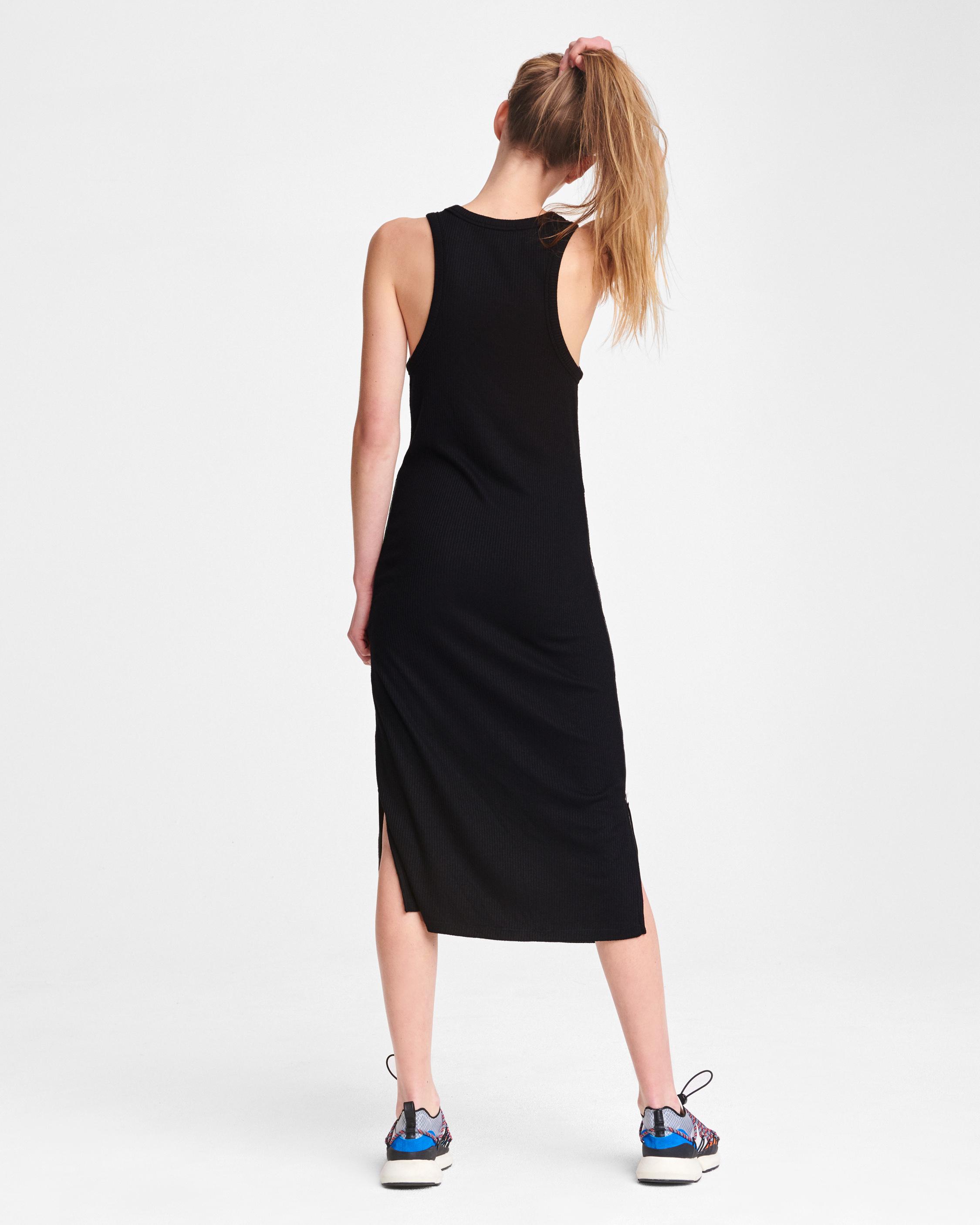 THE KNIT RIB ZIP MIDI DRESS - Black