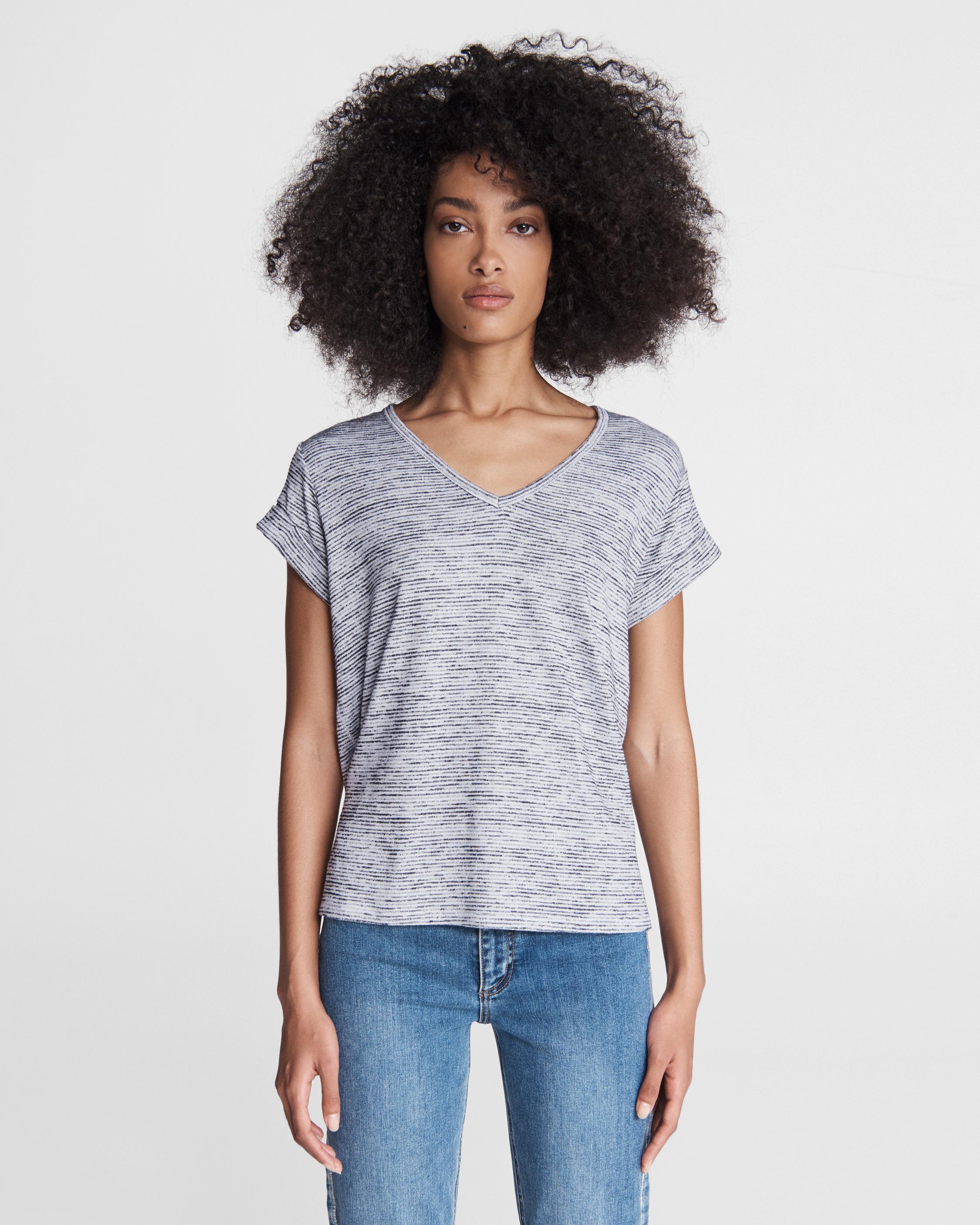 The Knit V-Neck Striped Tee image number 1