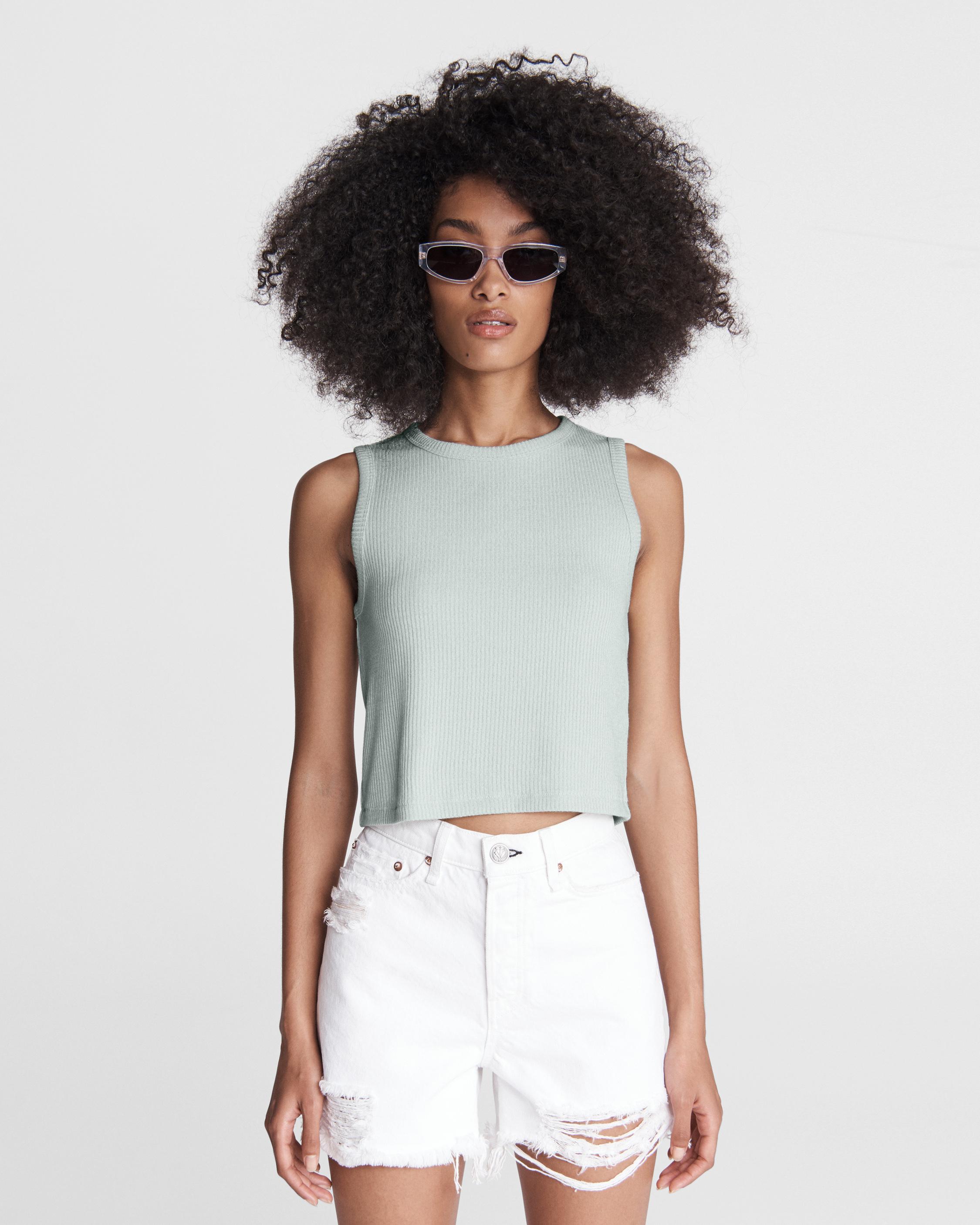 The Knit Rib Cropped Tank - Seafoam