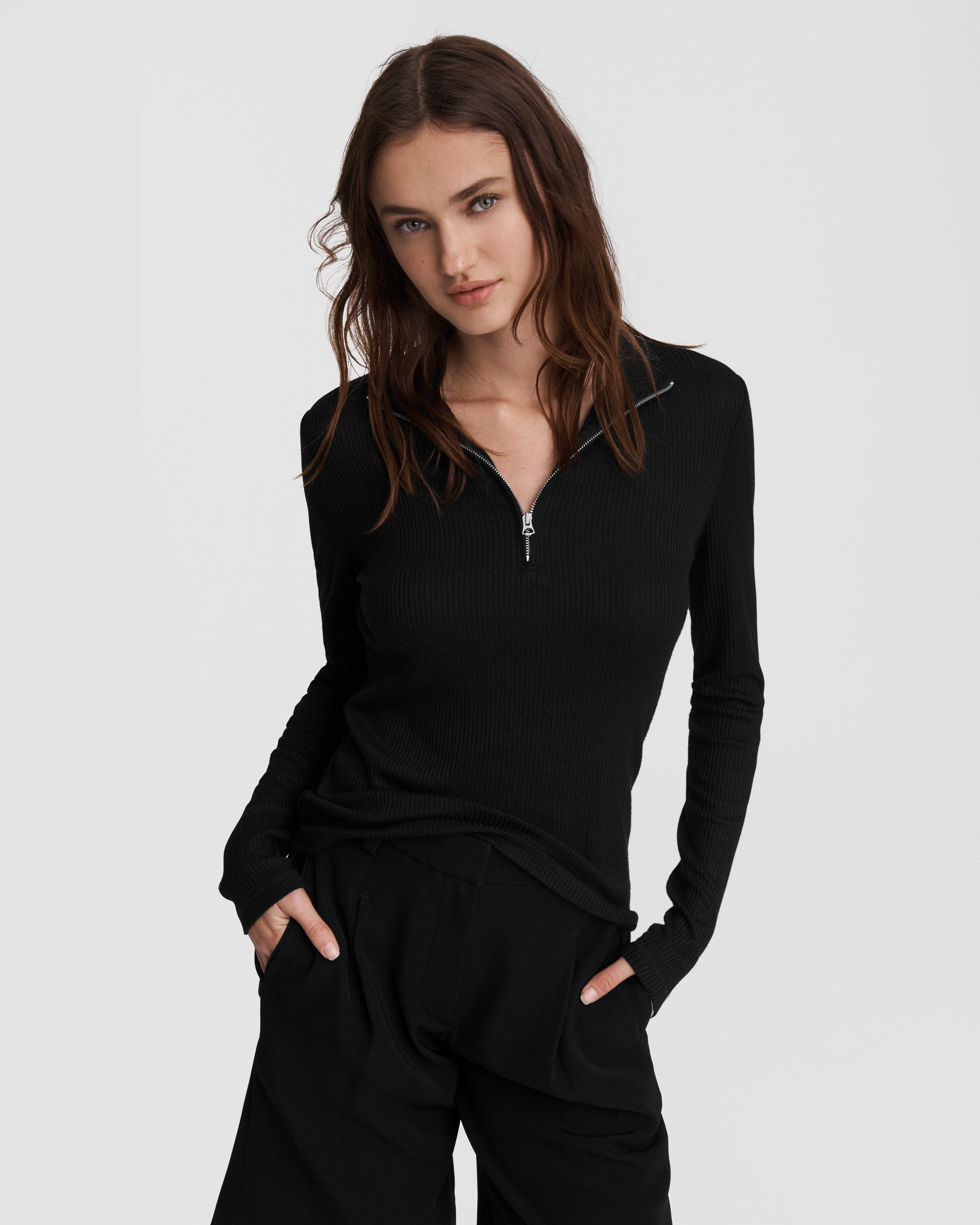 The Knit Rib Half Zip Turtleneck - Black | rag & bone