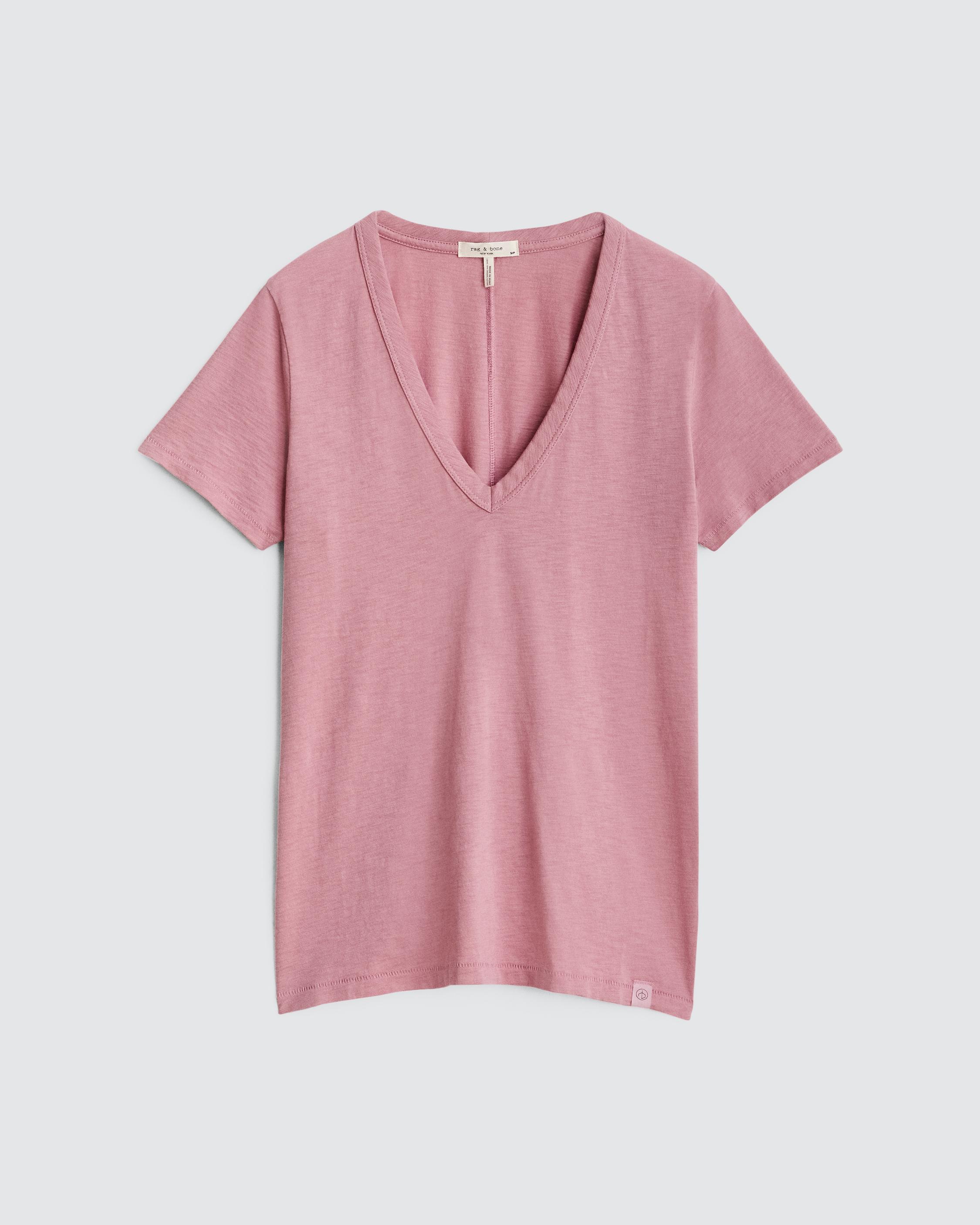 Studios Slub Emb Vee Tee-Pale Pink