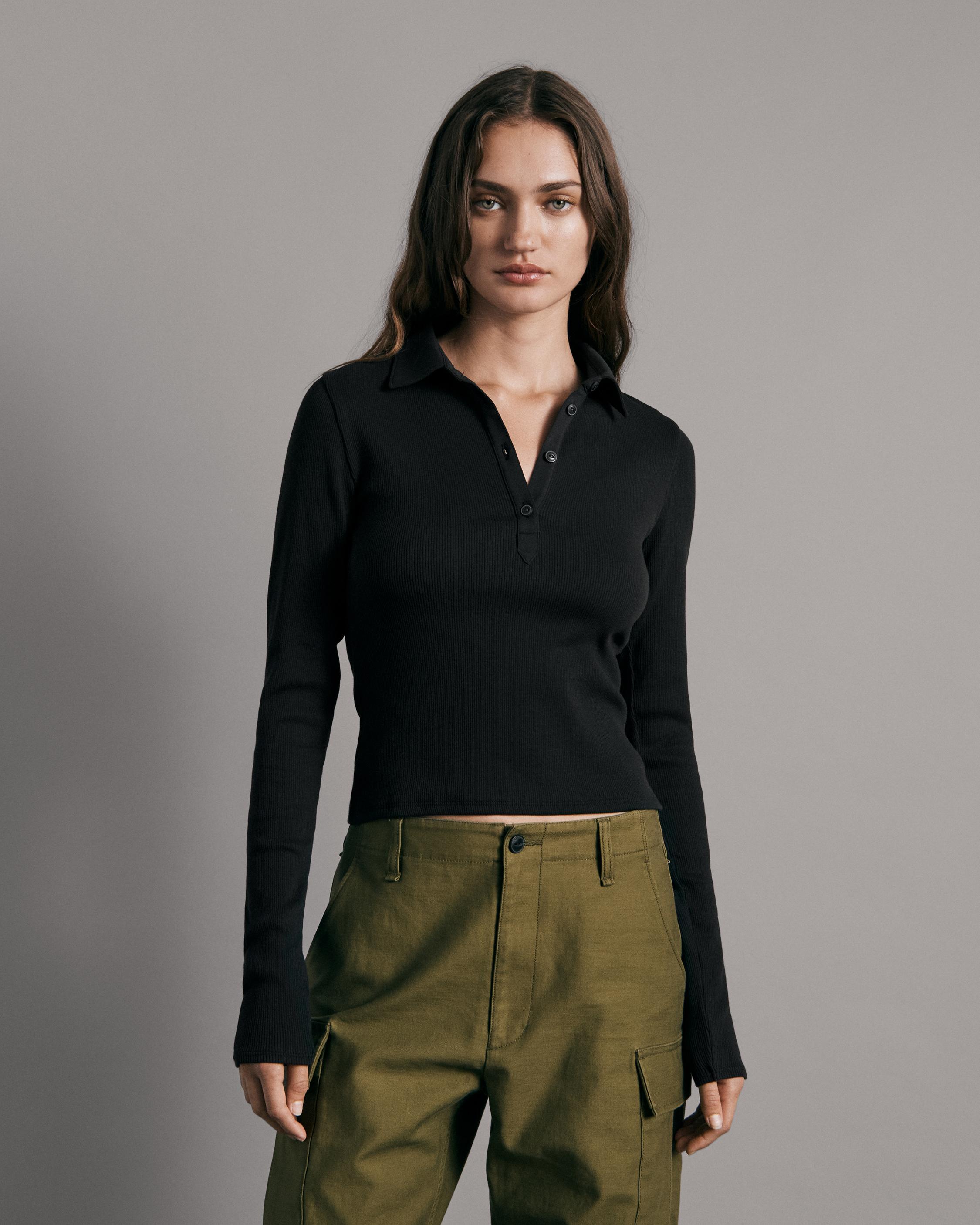 Essential Long-Sleeved Micro-Ribbed Athleisure Top – Black Birch Co